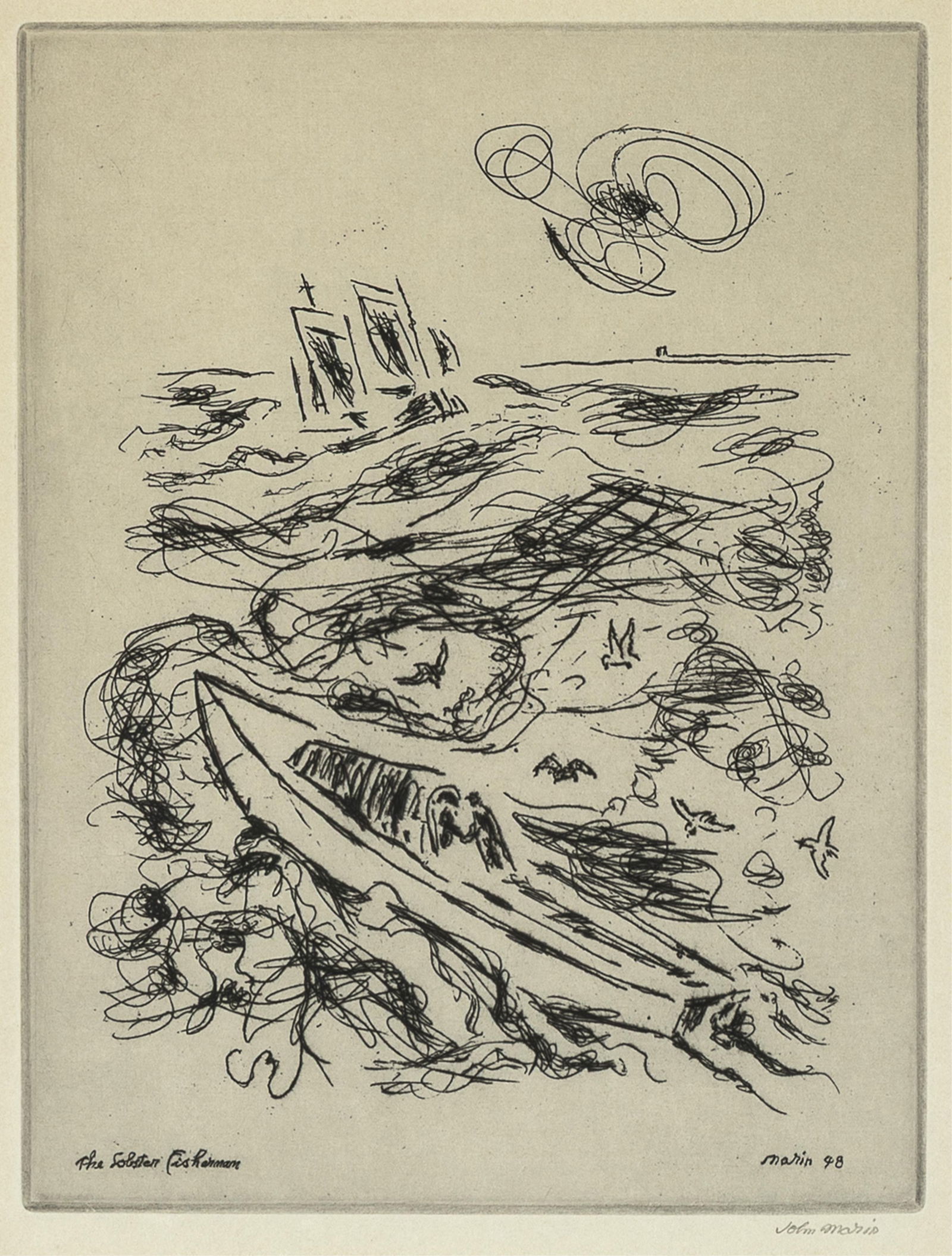 John Marin, The Lobster Fisherman, 1948: John Marin 1870 - 1953 The Lobster Fisherman, 1948 etching, edition of 125 titled in plate lower left: The Lobster Fisherman signed and dated in plate lower right: Marin 48 signed lower right: John