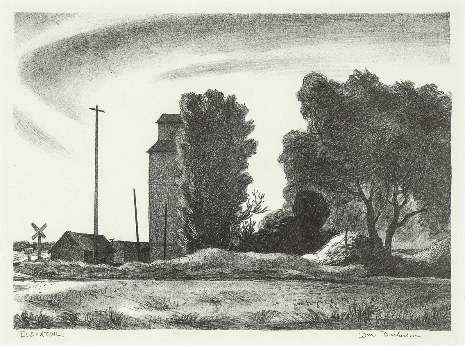 William Judson Dickerson, Elevator: William Judson Dickerson 1904 - 1972 Elevator lithograph titled lower left: ELEVATOR signed lower right: Wm Dickerson 8 3/4 x 12 in. (22.2 x 30.5 cm.), sight: 9 3/4 x 13 in. (24.8 x 33 cm.), frame: