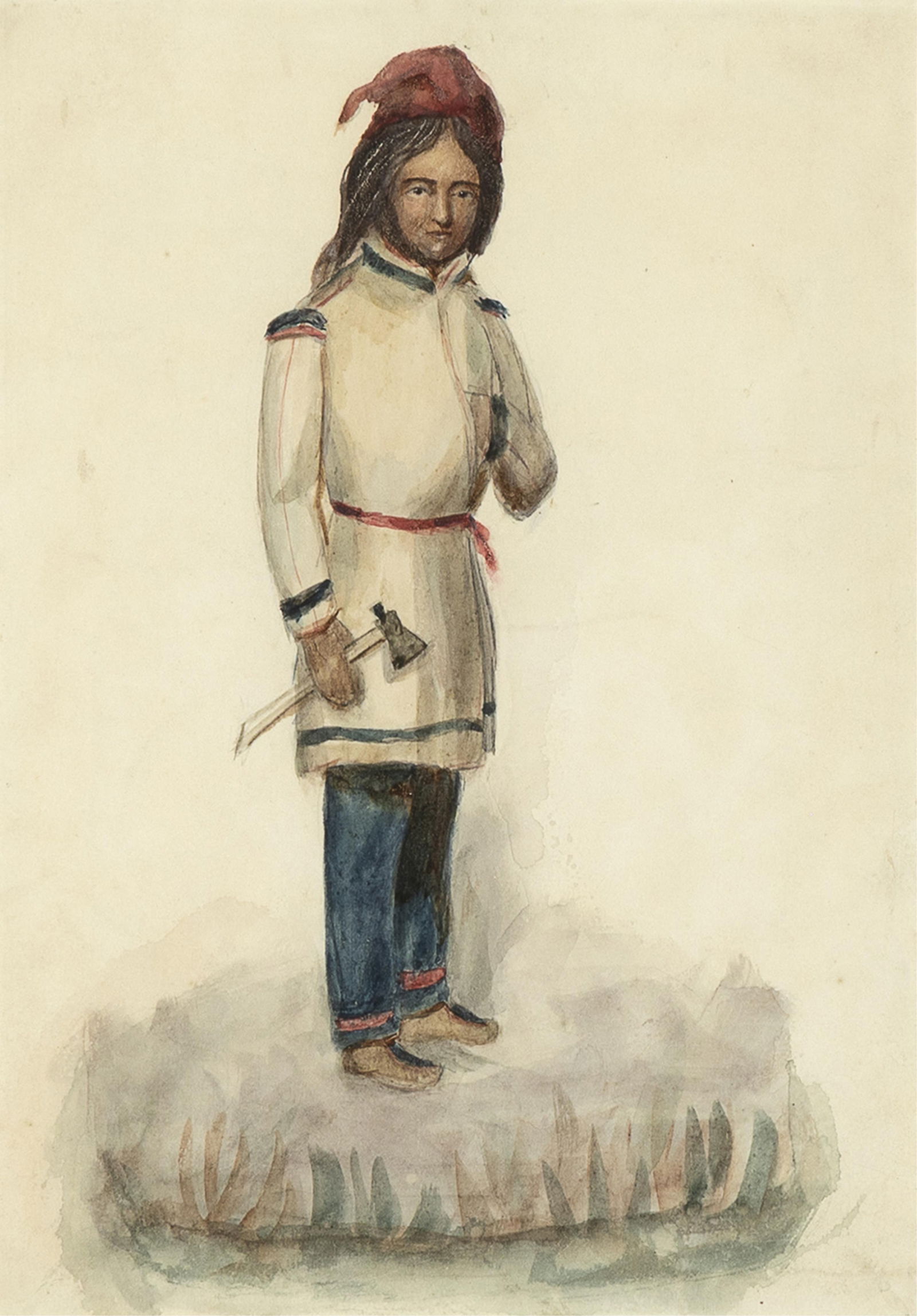 Unknown Artist (American School), Boy With Axe, ca. 1860: Unknown Artist (American School) Boy With Axe, ca. 1860 watercolor 9 1/2 x 6 3/4 in. (24.1 x 17.1 cm.), frame: 17 7/8 x 15 1/8 x 1 in. (45.4 x 38.4 x 2.5 cm.) Private Collection, New Mexico