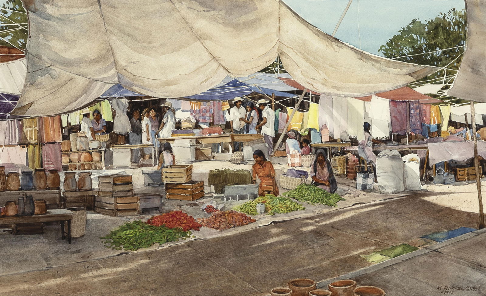 Morris Rippel, Thursday Market, 1993: Morris Rippel1930 - 2009Thursday Market, 1993watercolor on boardsigned and dated lower right: M. RIPPEL © 1993 / SFWSinscribed verso: "THURSDAYS MARKET" / (WATERCOLOR ON BOARD) / 13 1/2" x 22"- #902