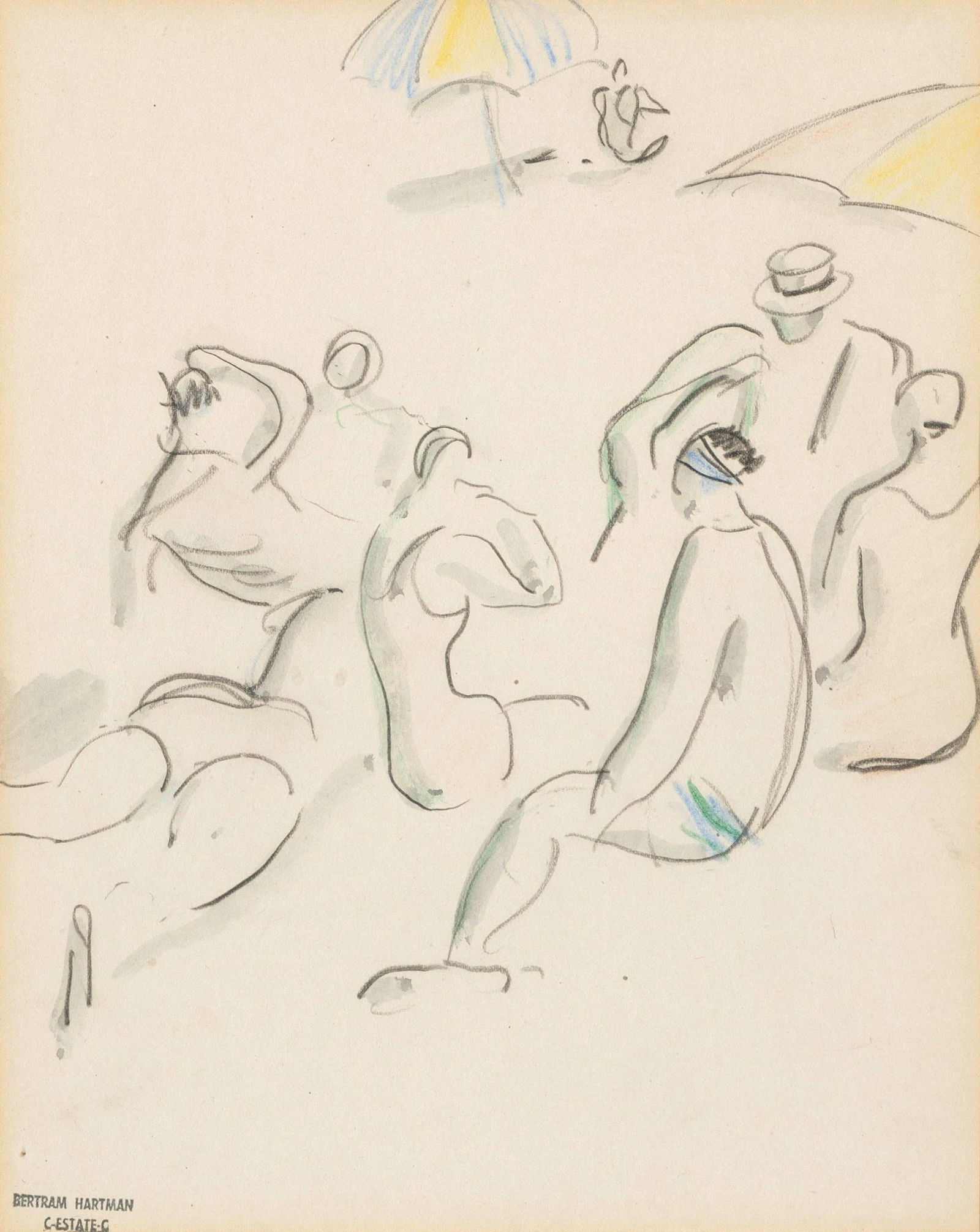 Bertram Hartman, Untitled (Figures at the Beach) (1 of 3)