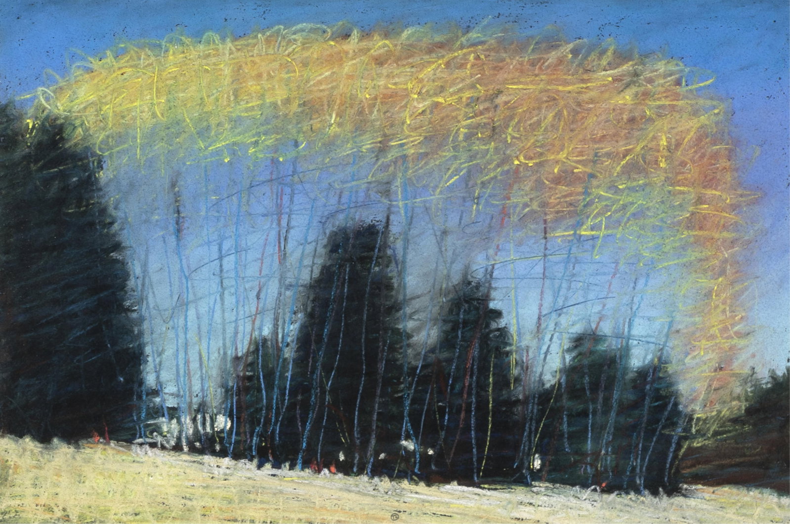 Ted Larsen, Looking Under Aspens, ca. 1997: Ted Larsen b. 1964 Looking Under Aspens, ca. 1997 pastel on paper initialed lower center: TL 12 x 18 in. (30.5 x 45.7 cm.), frame: 24 x 30 x 2 1/4 in. (61 x 76.2 x 5.7 cm.) Private Collection, Oregon