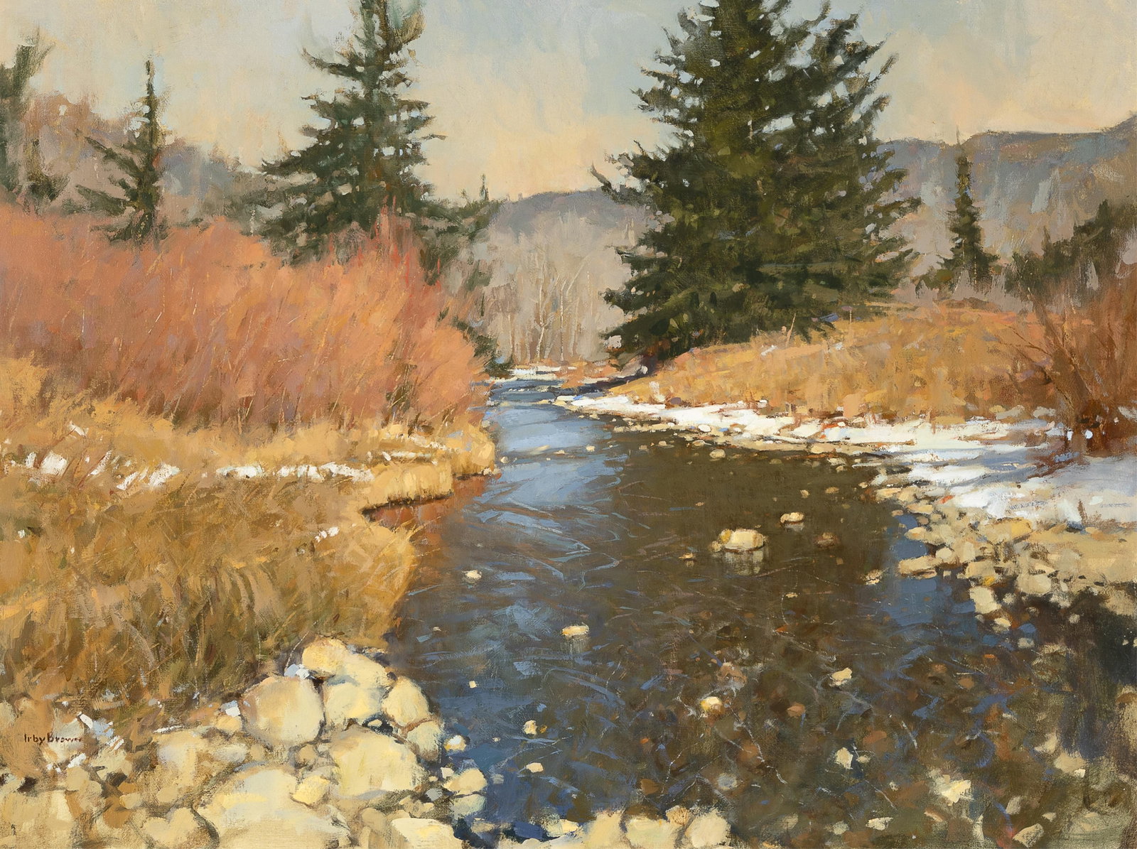 Irby Graves Brown, River Color: Irby Graves Brown 1928 - 2016 River Color oil on canvas on masonite signed lower left: Irby Brown 30 x 40 in. (76.2 x 101.6 cm.), frame: 39 3/4 x 49 5/8 x 1 3/4 in. (101 x 126 x 4.4 cm.) Wadle Galler