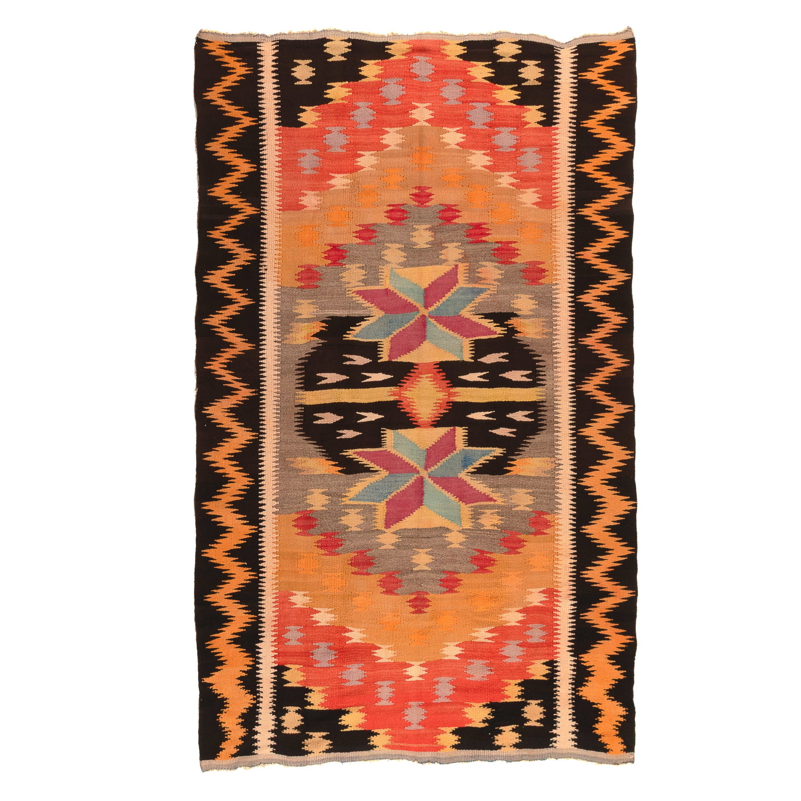 New Mexico, Rio Grande Rug, ca. 1890 - 1910: New Mexico Rio Grande Rug, ca. 1890 - 1910 hand-spun wool, natural colors, aniline dyes 71 x 45 1/2 in. (180.3 x 115.6 cm.) Private Collection, New York