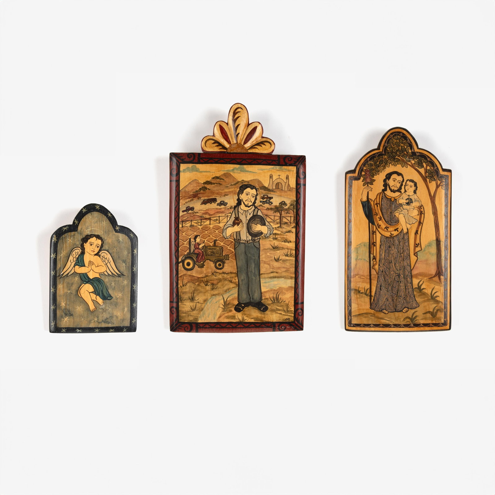 Catherine Robles-Shaw, Group of Three Retablos: Angel, 2004 + San Ysidro Labradór, 2004 + San José (1 of 5)