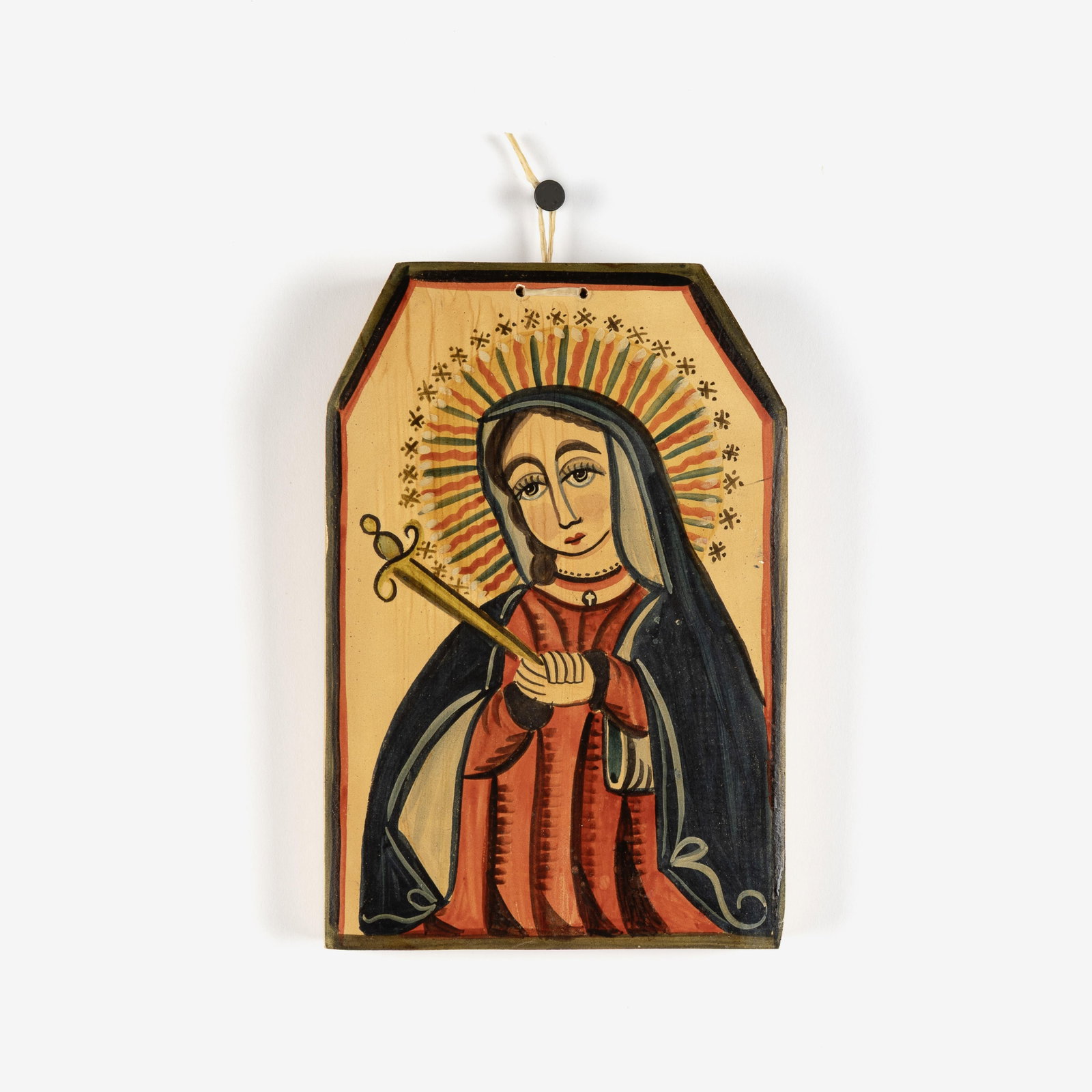 Nicolas Otero, Nuestra Señora de los Dolores, 2003: Nicolas Otero New Mexico, b. 1981 Nuestra Señora de los Dolores, 2003 carved and painted wood inscribed verso: Nuestra Senora de los Dolores / Nicholas Otero / El Cerro NM / 2003 Folk Art 6 3/4 x 4 5