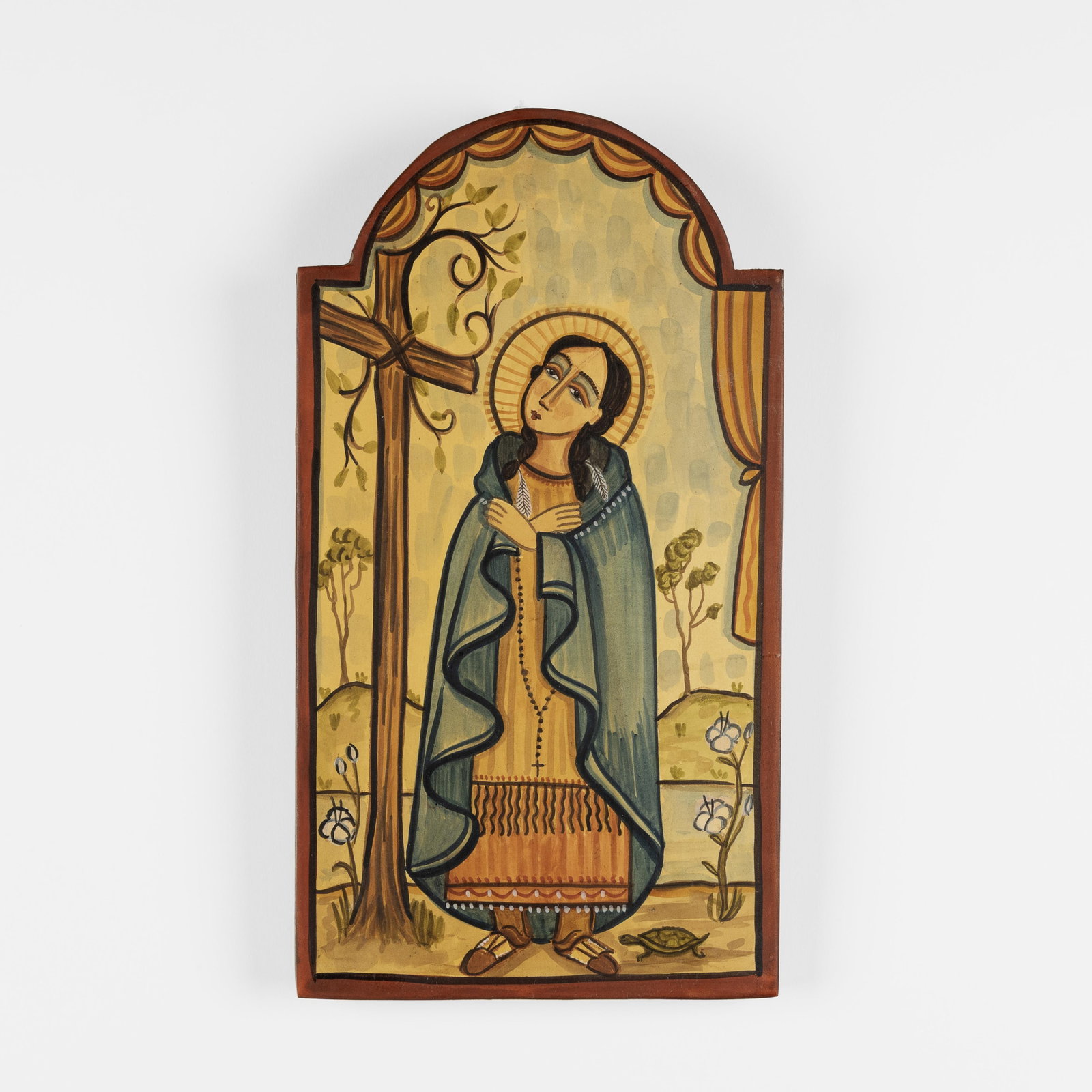 Nicolas Otero, Blessed Kateri Tekakwitha, 2006: Nicolas Otero New Mexico, b. 1981 Blessed Kateri Tekakwitha, 2006 carved and painted wood inscribed verso: Blessed Cateri / Nicolas R Otero / El Cerro NM / 2006. Folk Art 9 3/4 x 5 1/2 x 1/2 in. (24.8