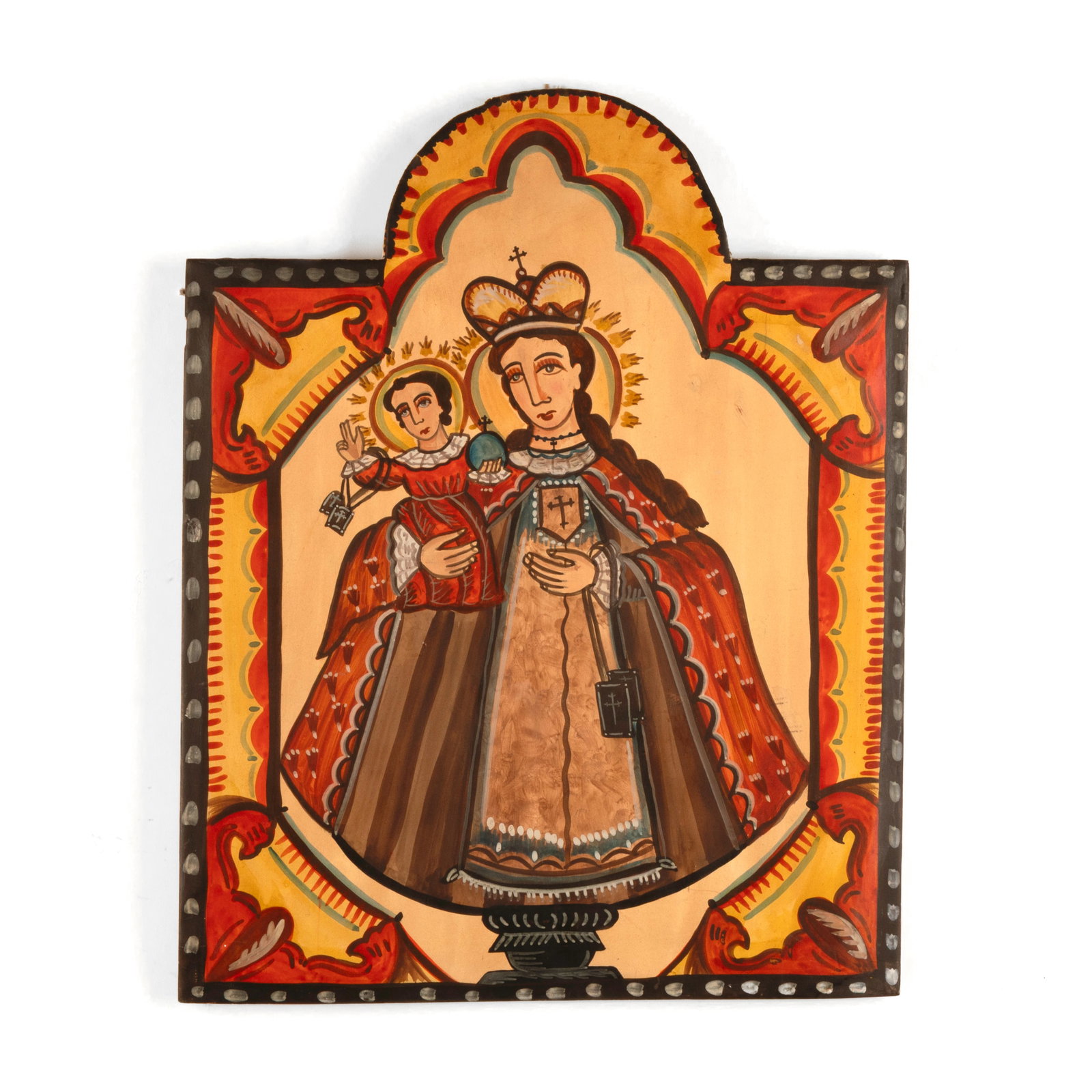Nicolas Otero, Our Lady of Mount Carmel, 2001: Nicolas Otero New Mexico, b. 1981 Our Lady of Mount Carmel, 2001 carved and painted wood inscribed verso: Our lady of Mt. Carmel / Nick R Otero / Tome NM. / 2001. Folk Art 17 x 13 1/2 in. (43.2 x 34.3