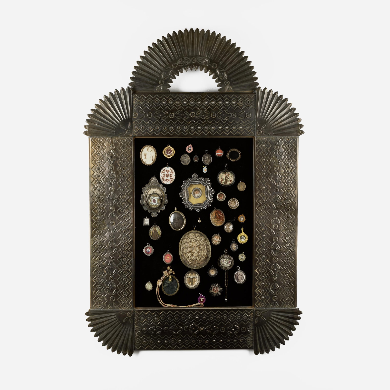Mexican, Stamped Tin Frame with Milagros, ca. 1970 (1 of 3)