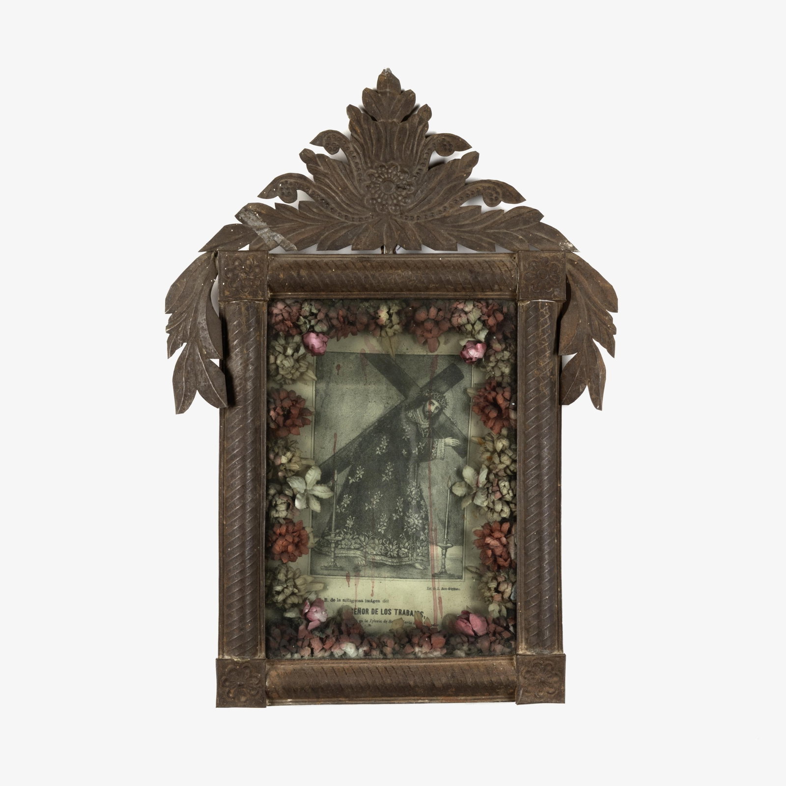 Mexican, Señor de los Trabajos Print in Stamped Tin Frame, ca. 19th Century (1 of 2)