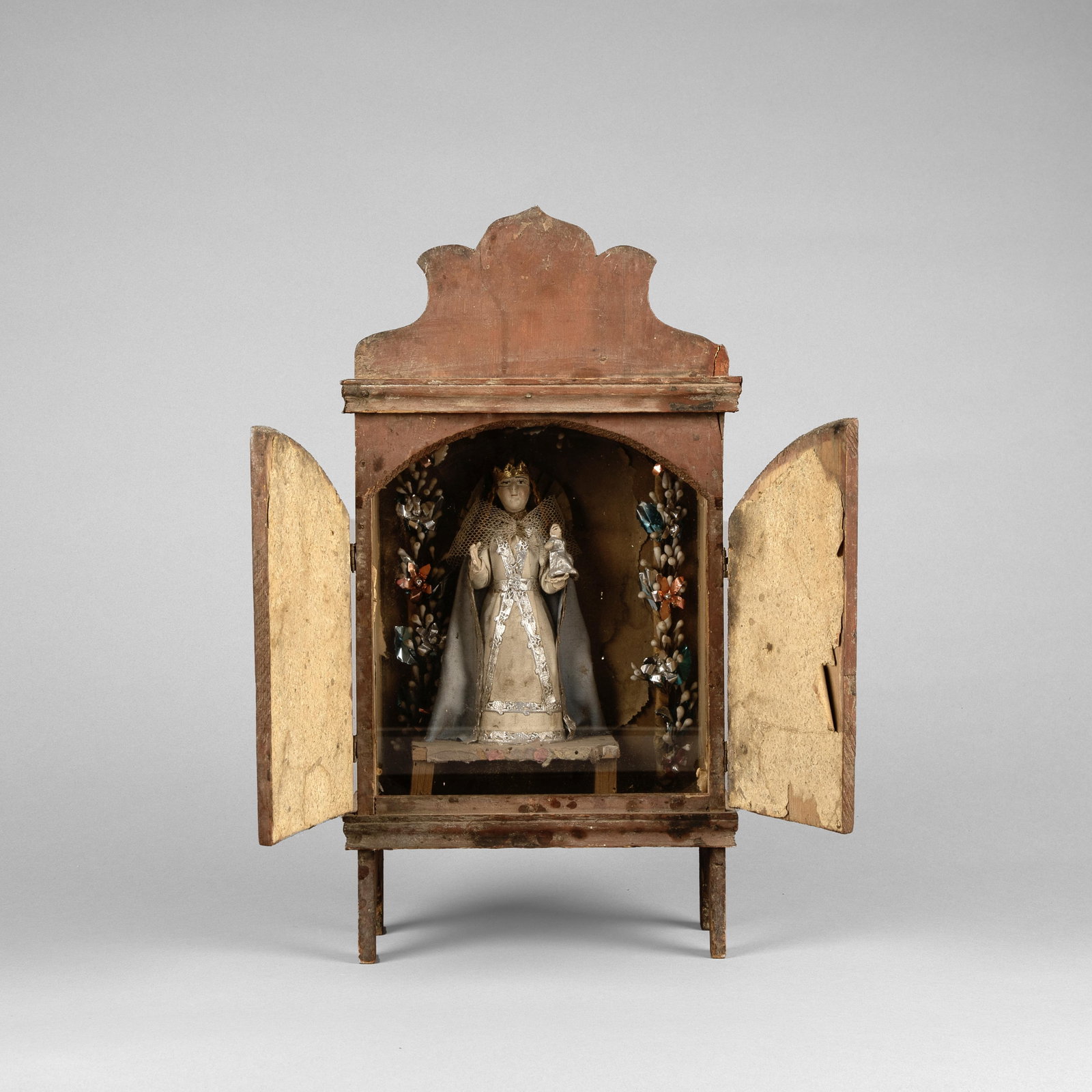 Mexican, Mother and Child Nicho, ca. 19th Century: Mexican Mother and Child Nicho, ca. 19th Century carved and painted wood, glass, mixed media Folk Art 16 1/2 x 8 1/2 x 4 1/4 in. (41.9 x 21.6 x 10.8 cm.) Private Collection, Texas