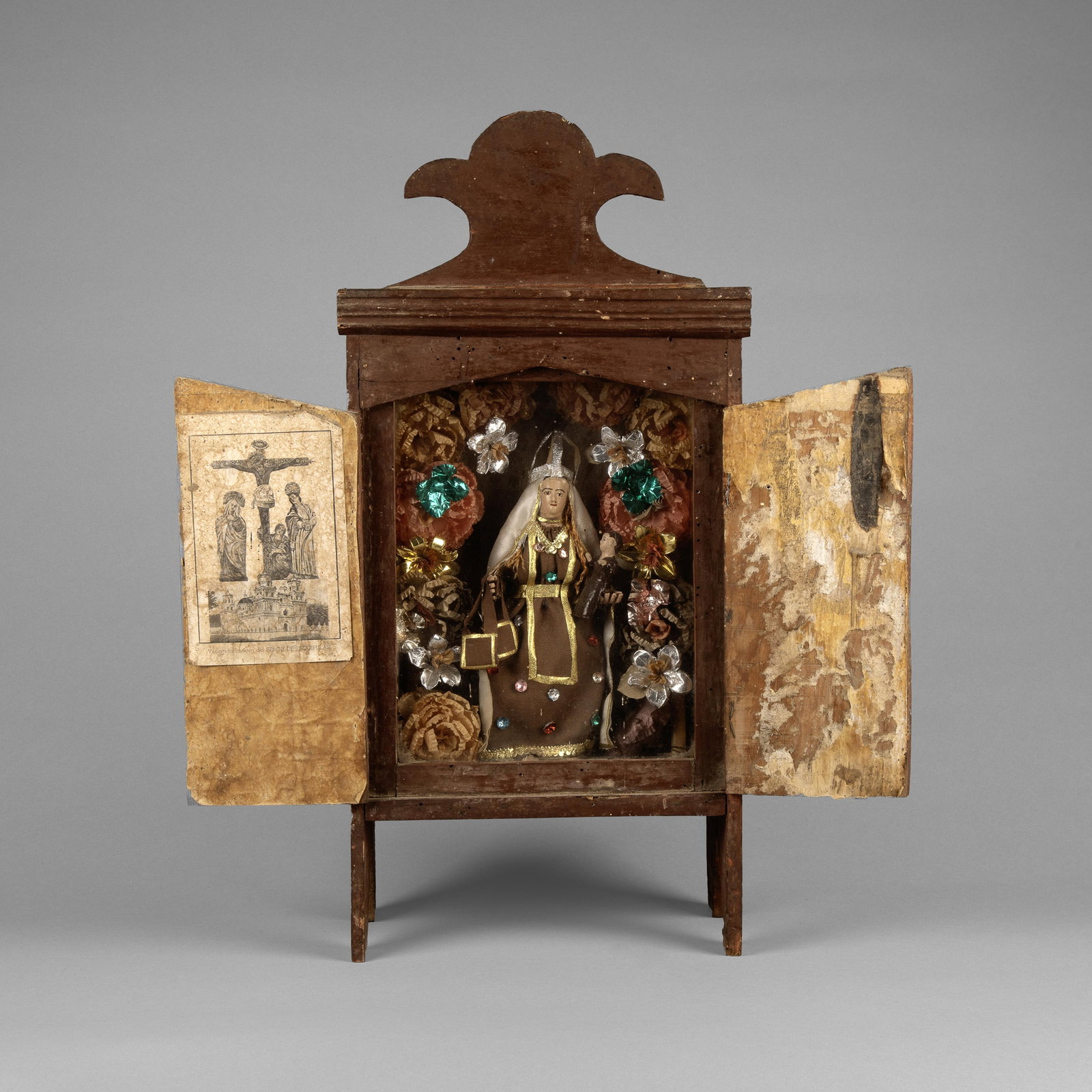 Mexican, Nicho, ca. 19th Century: Mexican Nicho, ca. 19th Century carved and painted wood, glass, mixed media Folk Art 21 1/4 x 10 1/4 x 6 in. (54 x 26 x 15.2 cm.) Private Collection, Texas