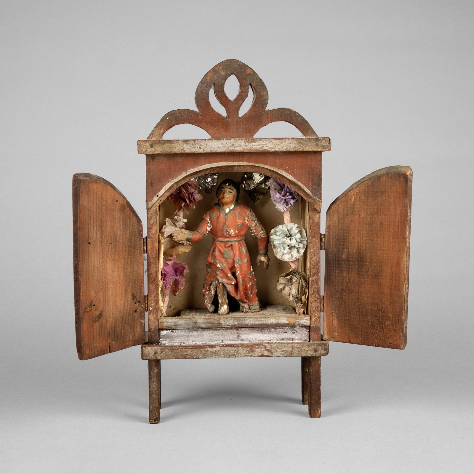 Mexican, Nicho, ca. 19th Century: Mexican Nicho, ca. 19th Century carved wood, glass, mixed media Folk Art 14 x 7 1/4 x 3.85 in. (35.6 x 18.4 x 9.8 cm.) Private Collection, Texas