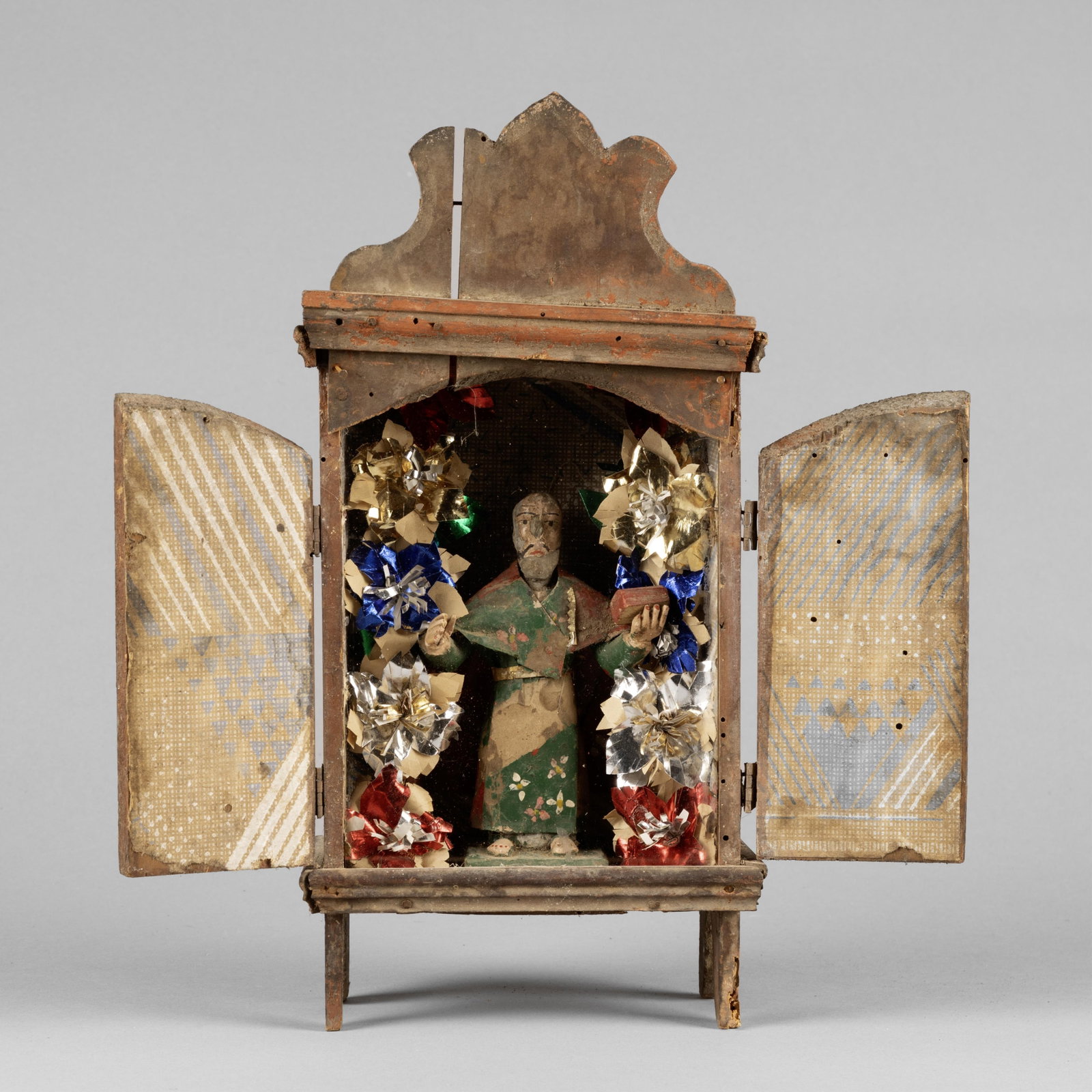 Mexican, Nicho, ca. 19th Century: Mexican Nicho, ca. 19th Century carved and painted wood, glass, mixed media Folk Art 12 1/4 x 6 x 3 1/4 in. (31.1 x 15.2 x 8.3 cm.) Private Collection, Texas