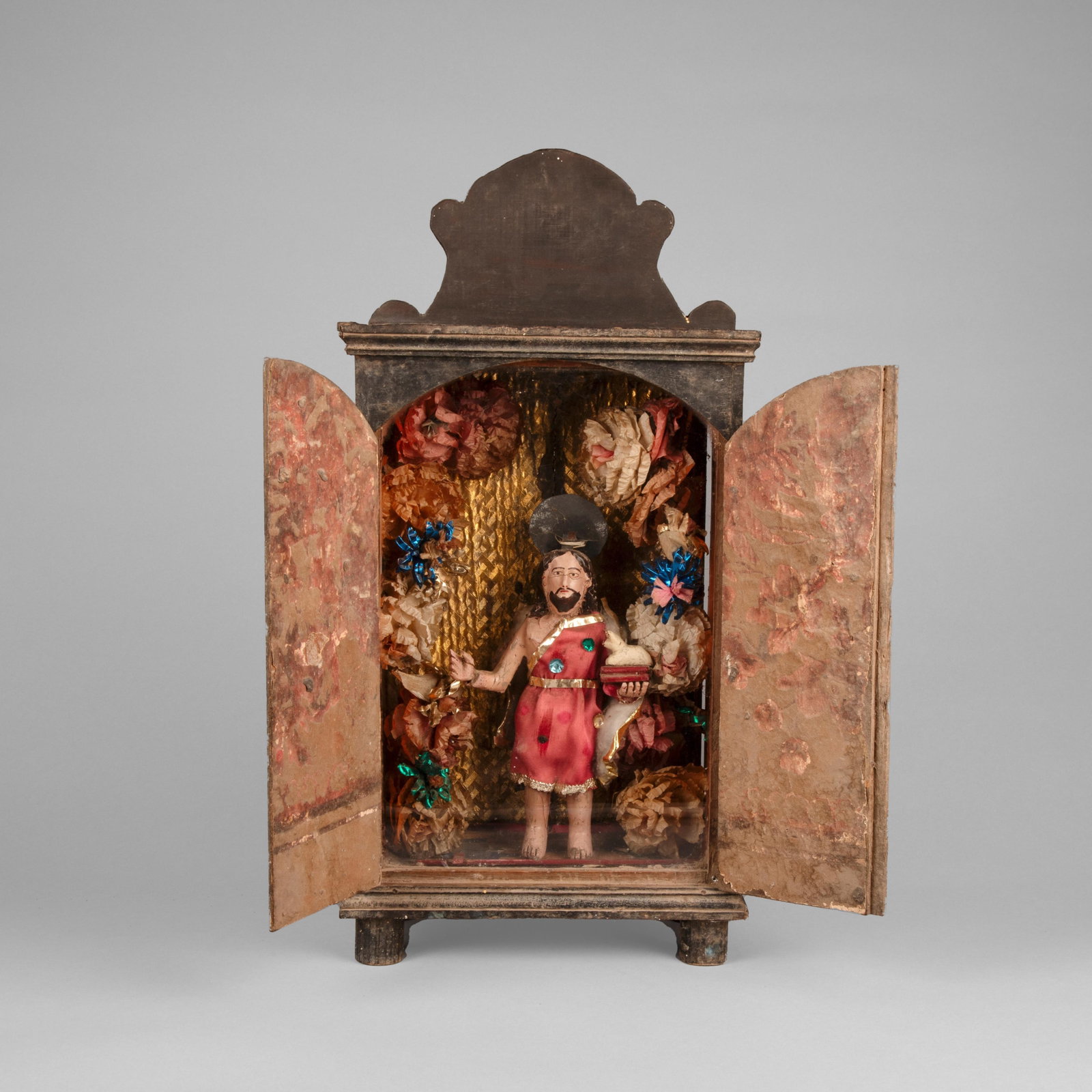 Mexican, Nicho, ca. 19th Century: Mexican Nicho, ca. 19th Century carved and painted wood, glass, mixed media Folk Art 20 1/4 x 10 1/4 x 5 3/8 in. (51.4 x 26 x 13.7 cm.) Private Collection, Texas