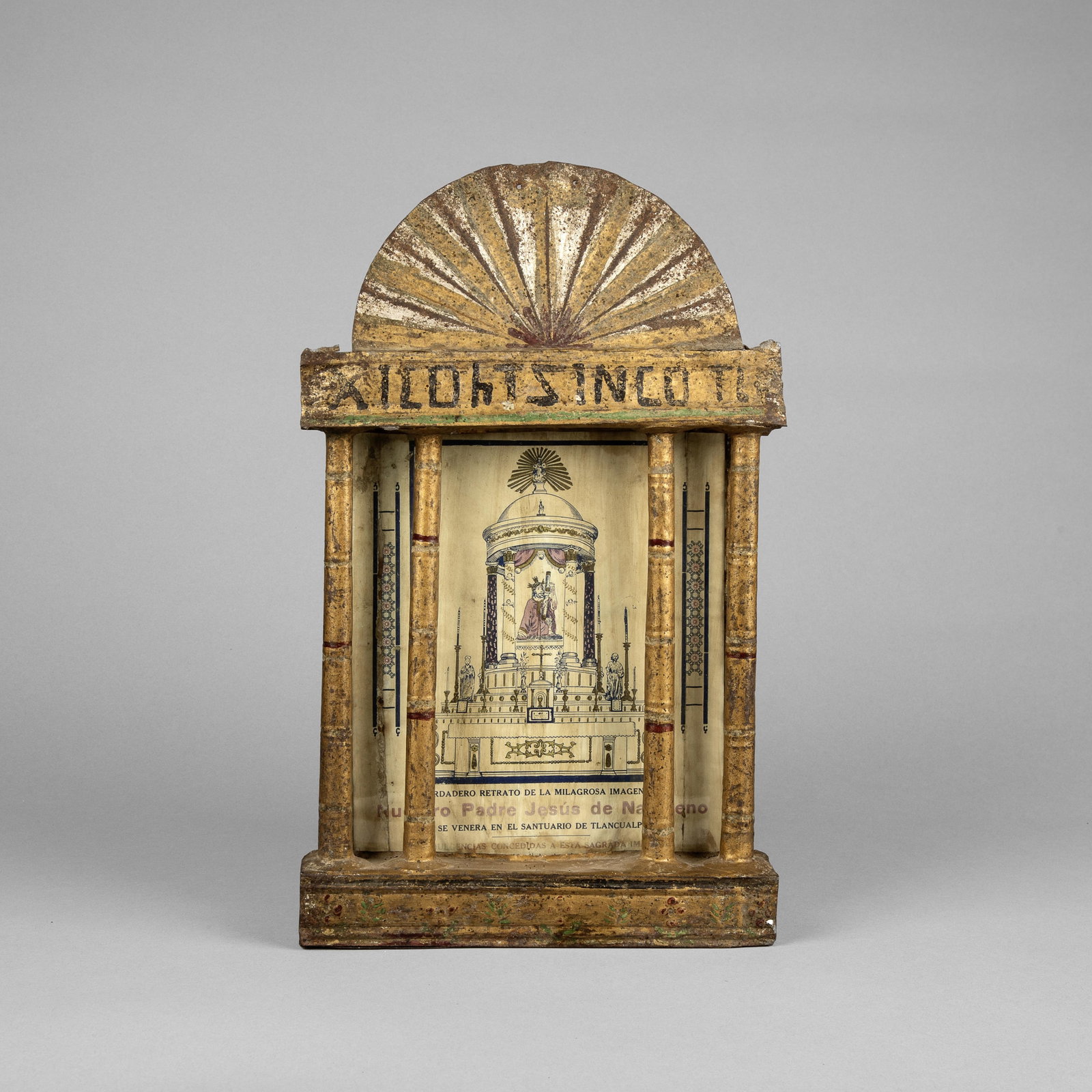 Mexican, Nuestro Padre Jesús de Nazareno Print in Tin Nicho, ca. 19th Century: Mexican Nuestro Padre Jesús de Nazareno Print in Tin Nicho, ca. 19th Century stamped and painted tin, European print titled lower center: Nuestro Padre Jesús de Nazareno 14 1/2 x 8 1/2 x 4 3/4 in. (