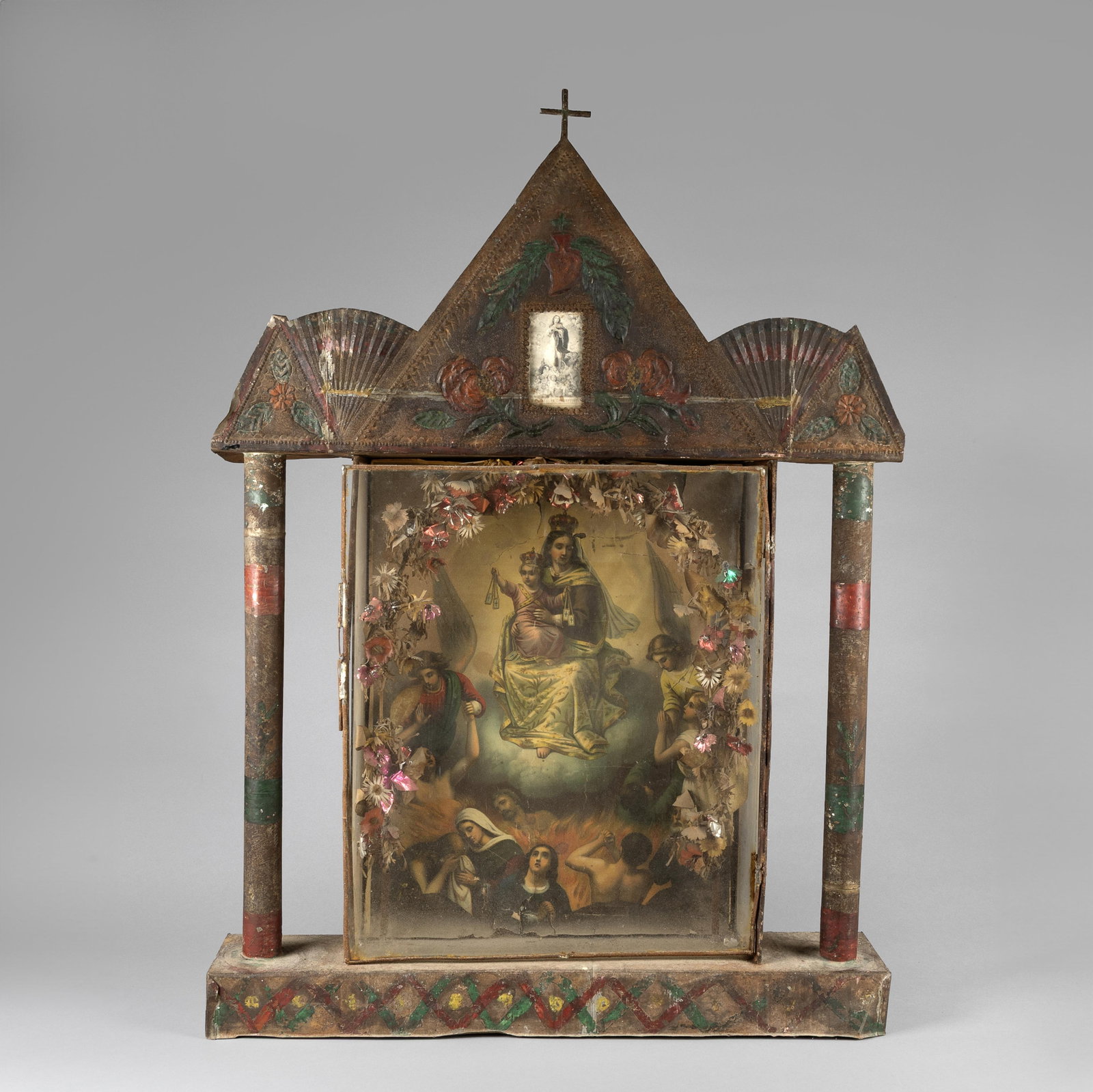 Mexican, Madonna and Child Stamped Tin Nicho, ca. 19th Century (1 of 3)