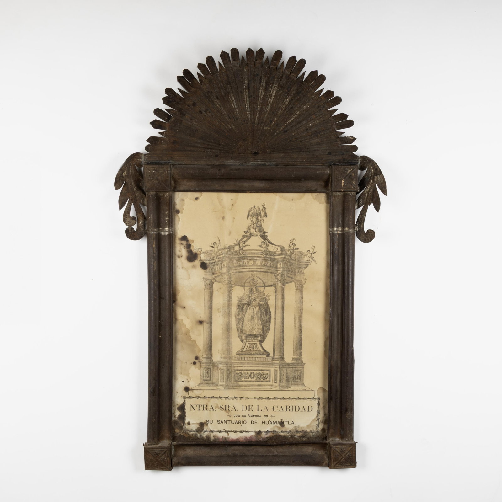 Mexican, Nuestra Señora de la Caridad Print in Stamped Tin Frame, ca. 19th Century (1 of 2)