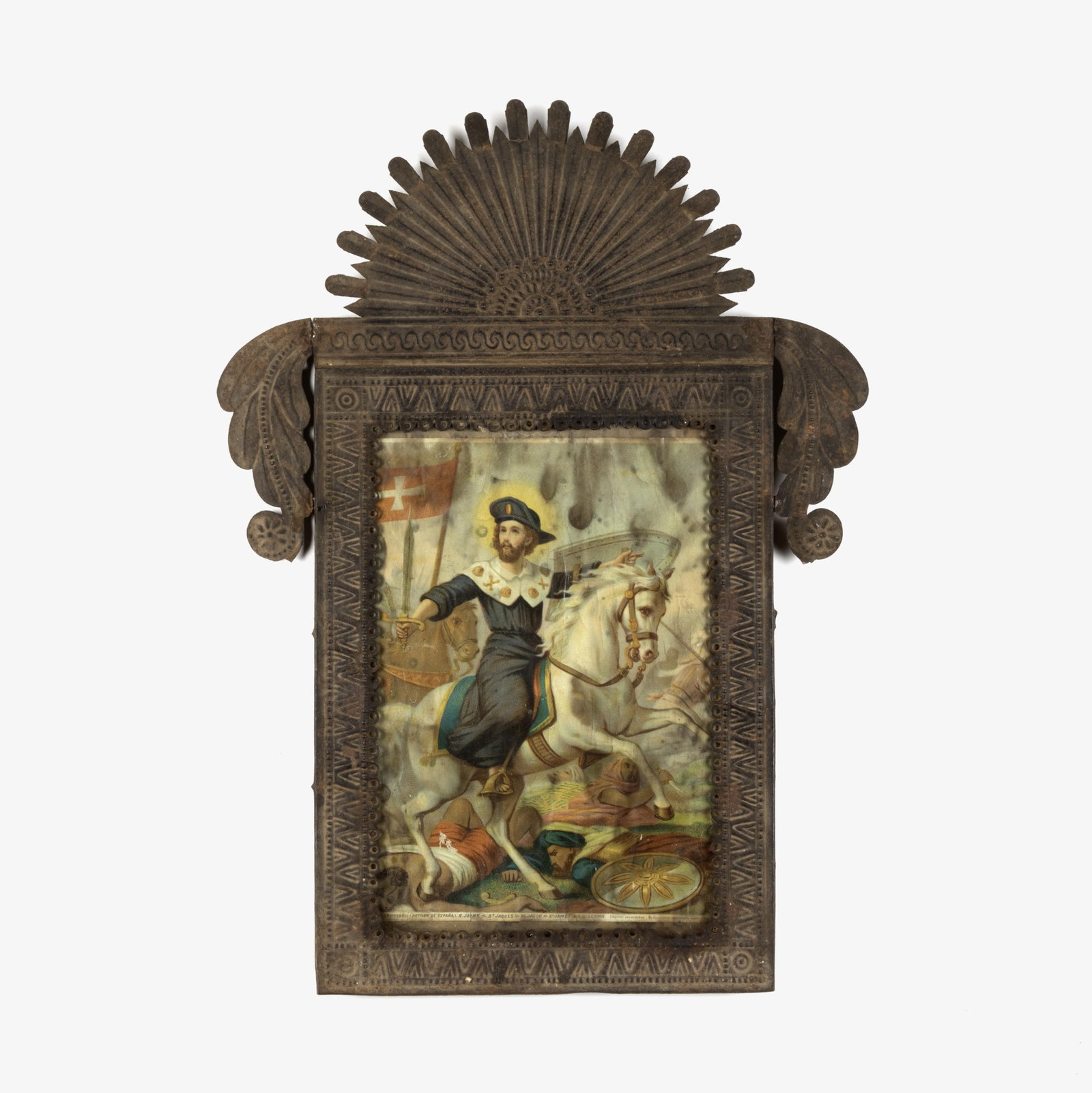 Mexican, Saint George Print in Stamped Tin Frame, ca. 19th Century (1 of 2)