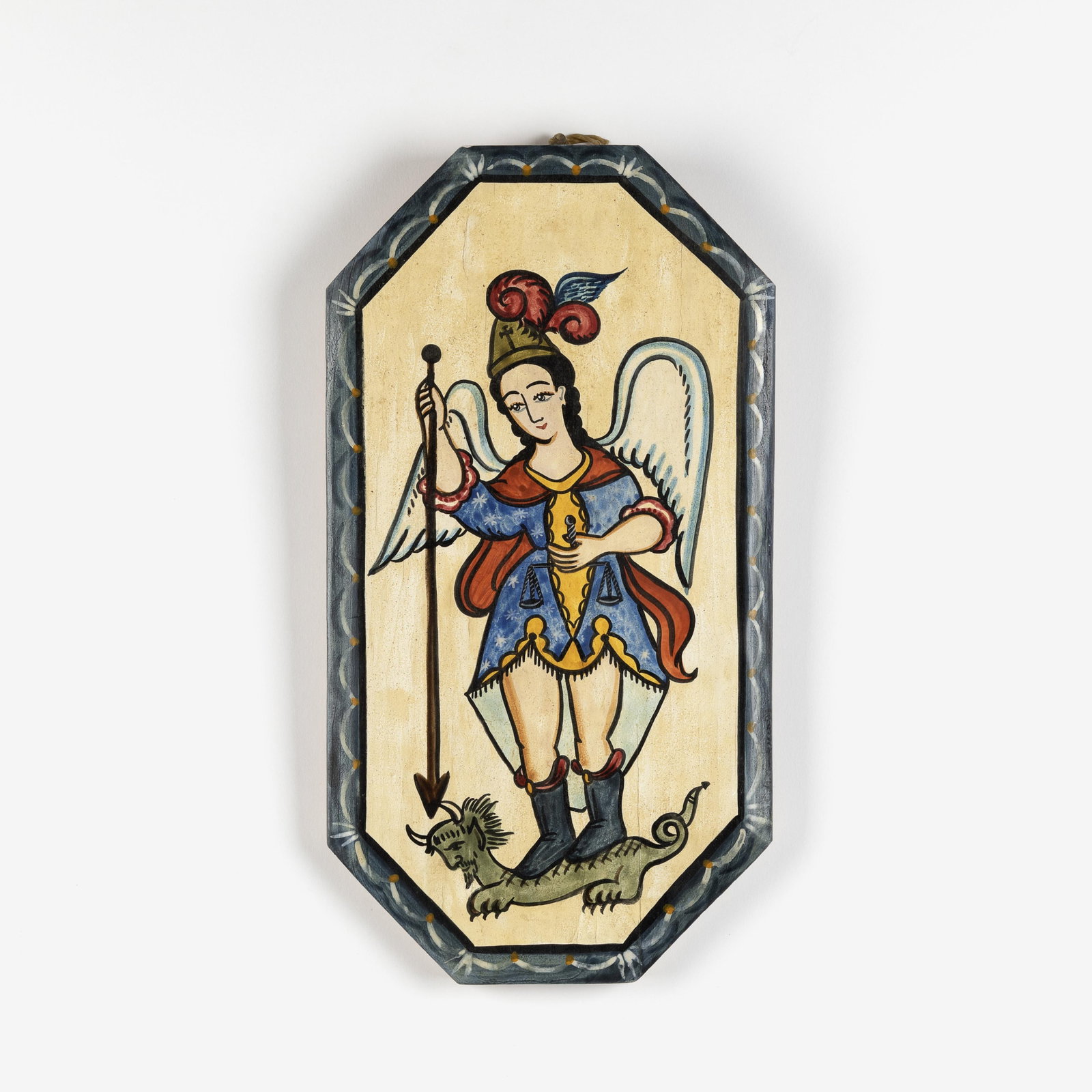 Charles M. Carrillo, San Miguel, 1999: Charles M. Carrillo New Mexico, b. 1956 San Miguel, 1999 carved and painted wood inscribed verso: San Miguel / Charlie M Carrillo / © 1999 / Santa Fe / N.M. Folk Art 13 x 7 x 1/2 in. (33 x 17.8 x 1.3
