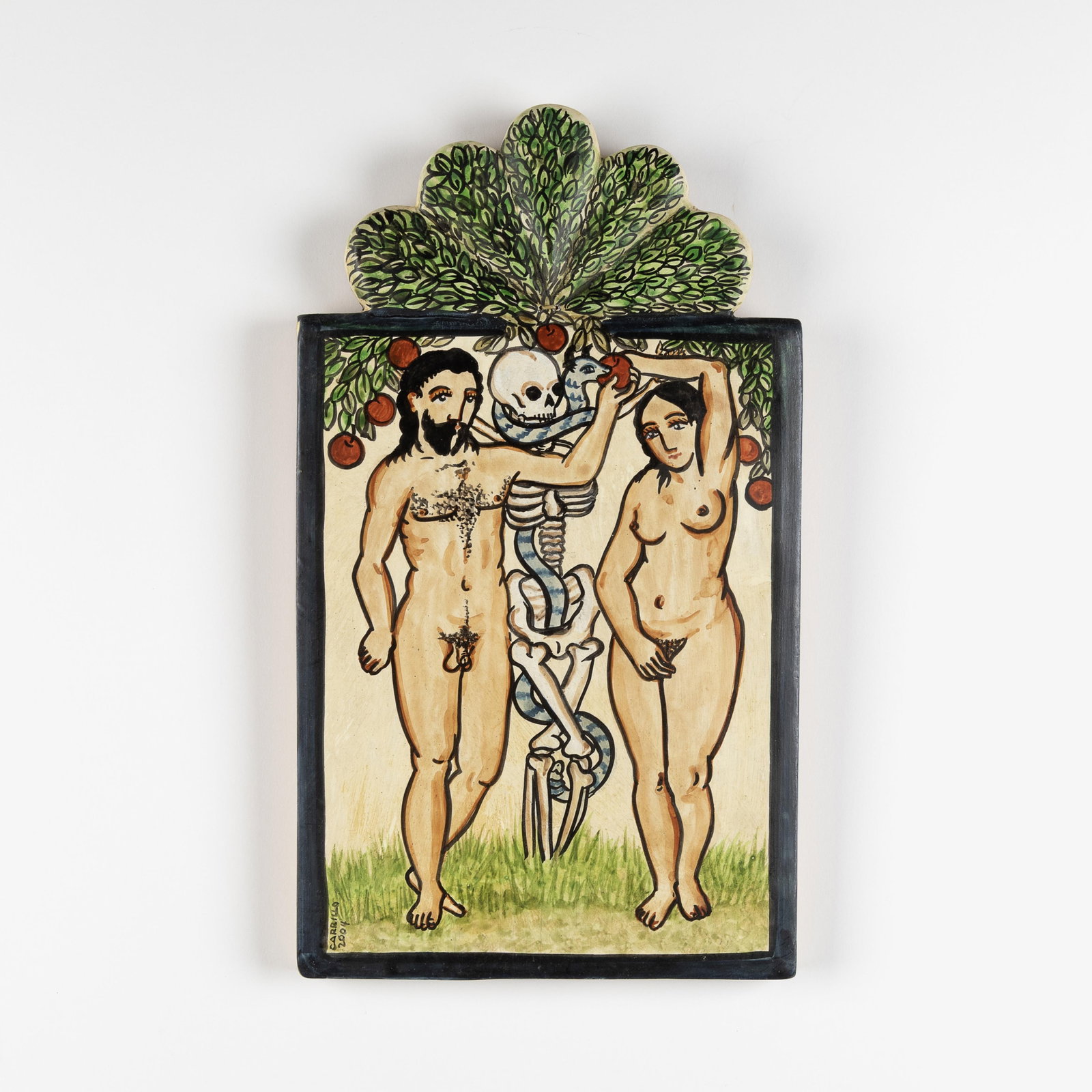 Charles M. Carrillo, Adán y Eva, 2004: Charles M. Carrillo New Mexico, b. 1956 Adán y Eva, 2004 carved and painted wood signed and dated lower left: CARRILLO / 2004 inscribed verso: Charlie M. Carrillo / 2004 / Santa Fe, N.M. Folk Art 12