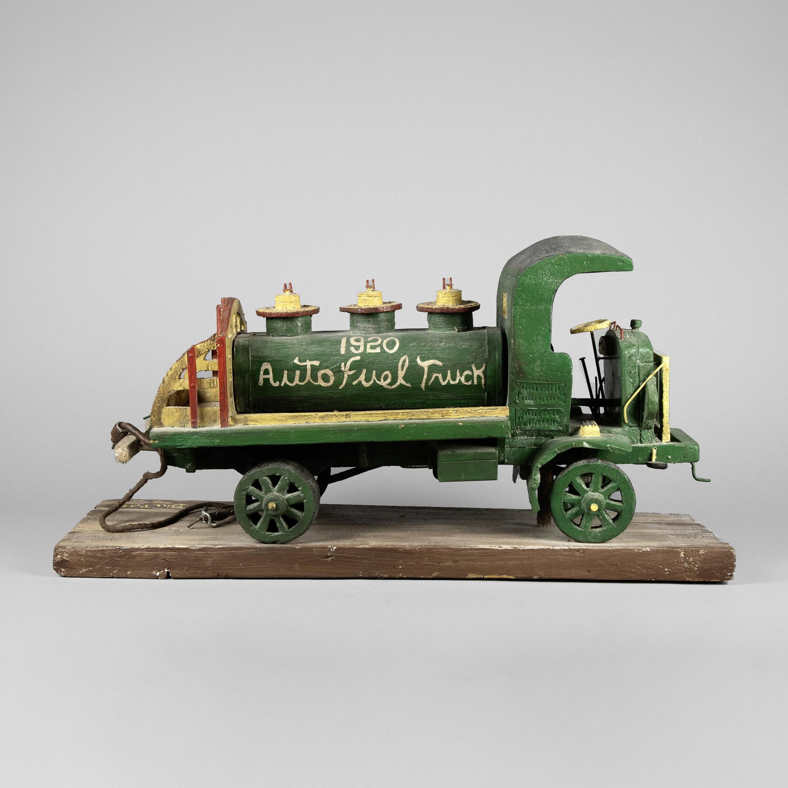 Bill Potts, 1920 Auto Fuel Truck: Bill Potts 20th Century 1920 Auto Fuel Truck carved and painted wood, metal inscribed: BiLL Potts Folk Art 14 3/4 x 29 x 9 3/4 in. (37.5 x 73.7 x 24.8 cm.) Private Collection, Ohio