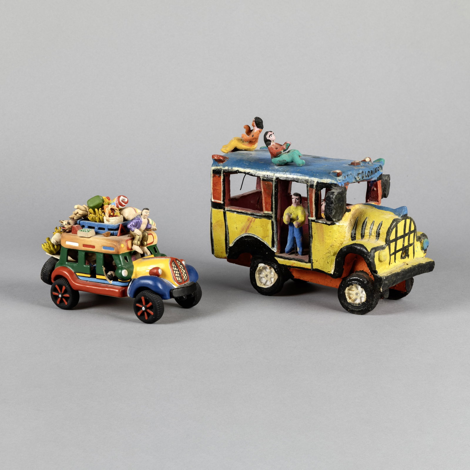 Two Folk Art Figurines: Cargo Bus + Passenger Bus (1 of 5)