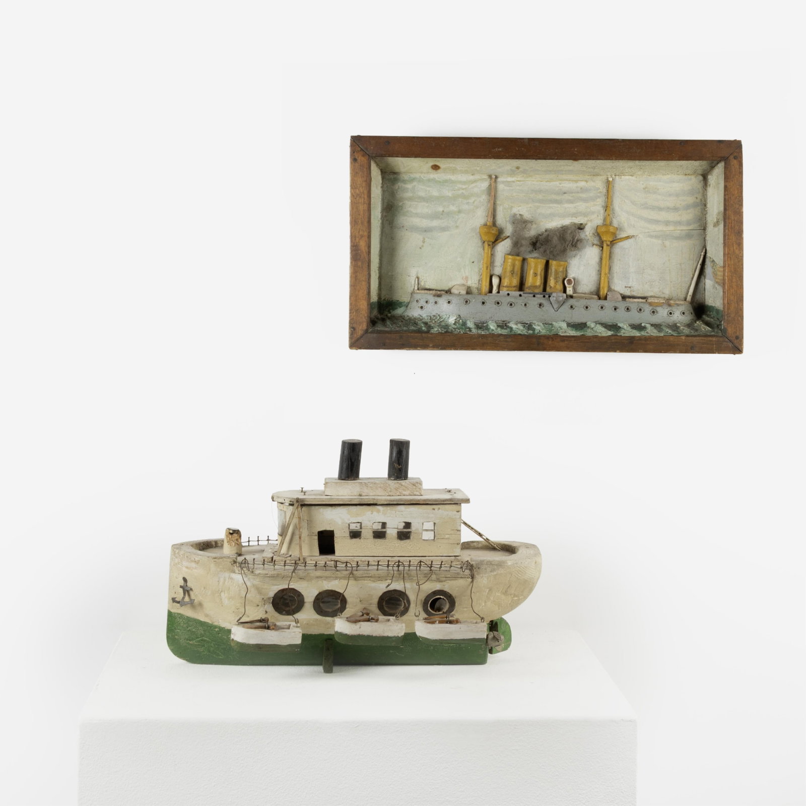 Two Folk Art Boat Works: Ship in Relief + Tug Boat (1 of 4)