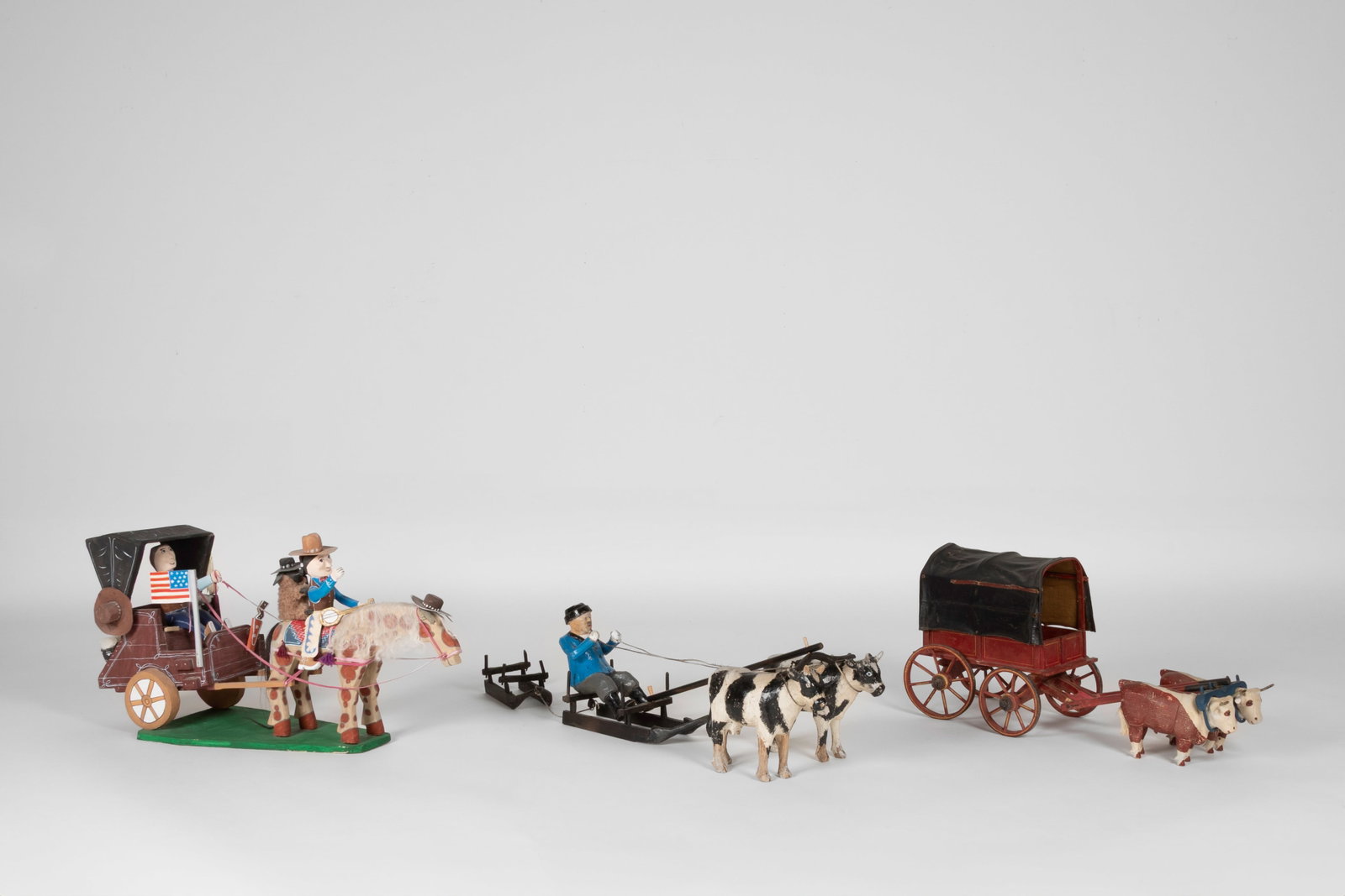 Delbert Buck et al, Group of Three: Horse and Buggy + Oxen and Sled + Oxen and Wagon (1 of 7)