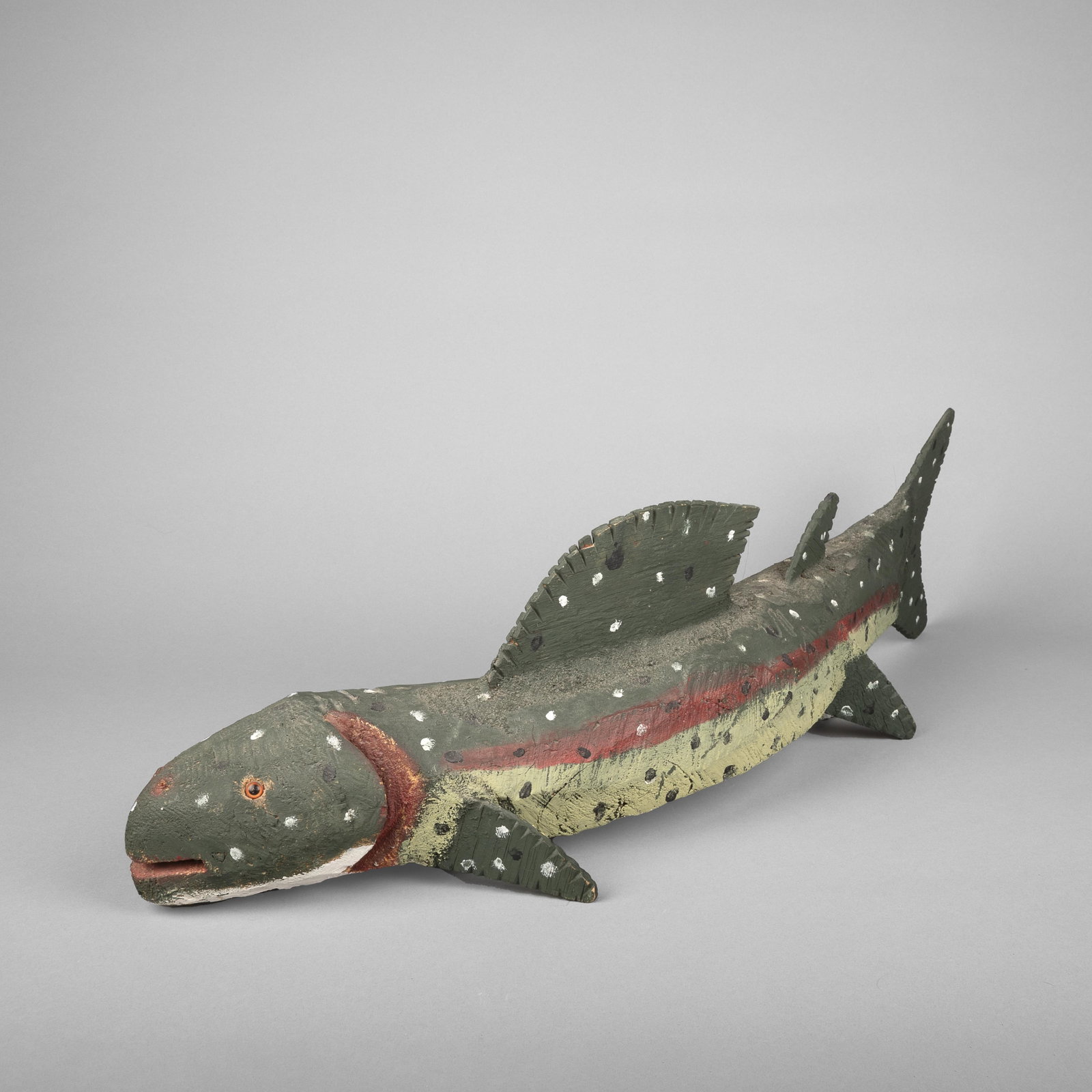 Felipe Benito Archuleta, Fish (Trout): Felipe Benito Archuleta New Mexico, 1910 - 1991 Fish (Trout) carved and painted wood inscribed: 10-6-84 FiSH / BY-F.B.A. Folk Art 7 1/2 x 8 x 30 in. (19.1 x 20.3 x 76.2 cm.) Private Collection,