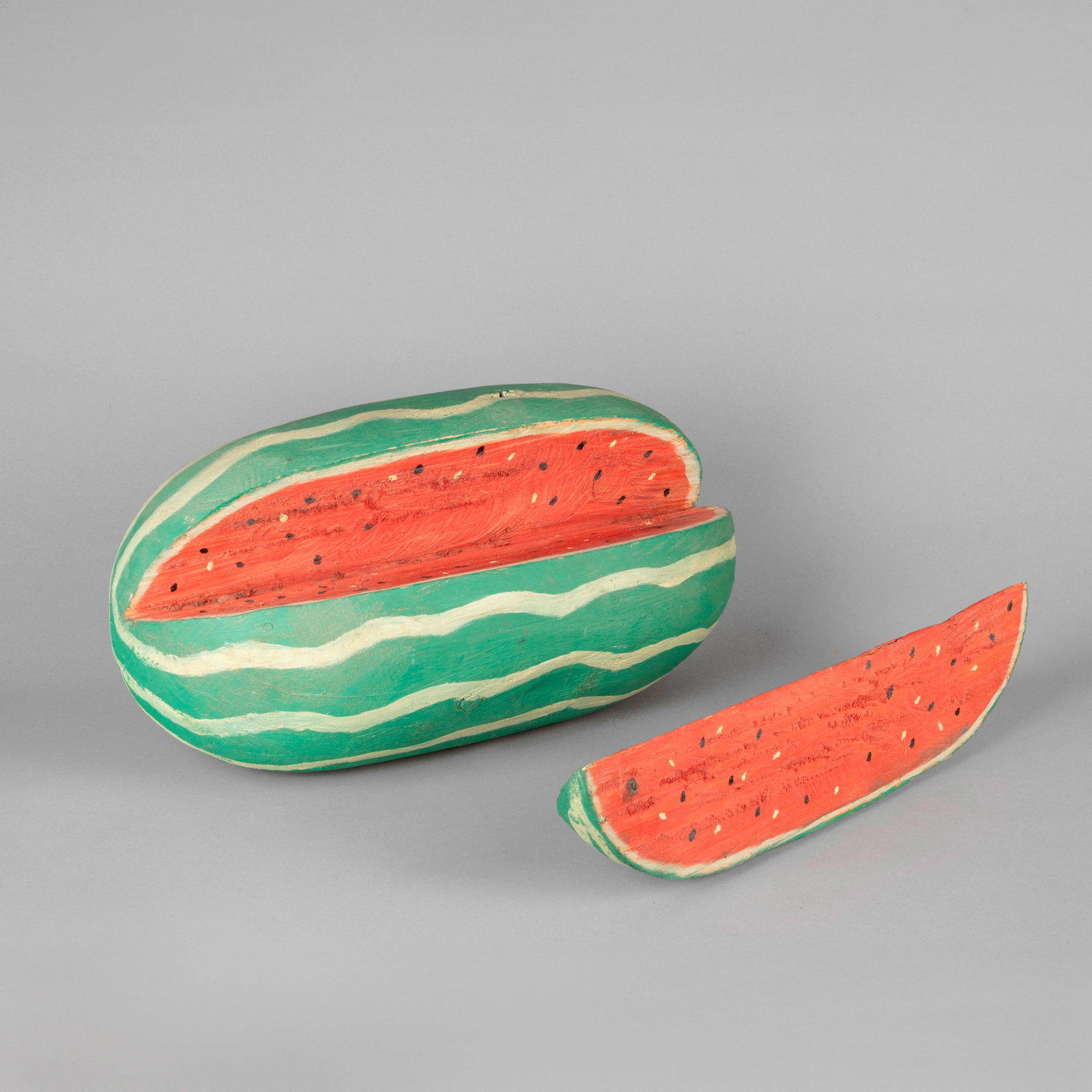 Felipe Benito Archuleta, Watermelon, 1977: Felipe Benito Archuleta New Mexico, 1910 - 1991 Watermelon, 1977 carved and painted wood inscribed: 5-18-1977-F.B.A. Folk Art 11 x 11 x 20 1/2 in. (27.9 x 27.9 x 52.1 cm.) Private Collection, New