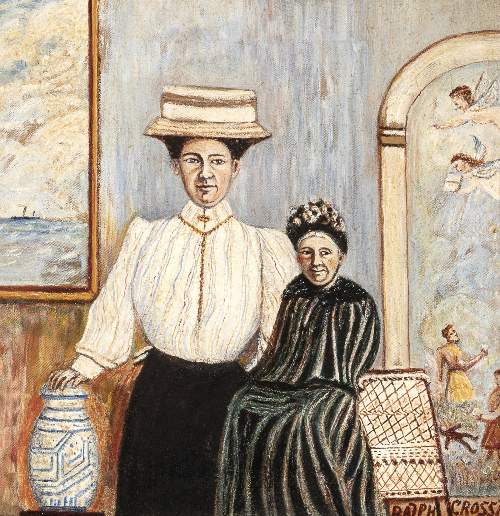 Ralph Crossley, Yes, Their Names are Down in the Book of Life (artist's mother and sister): Ralph Crossley 20th Century Yes, Their Names are Down in the Book of Life (artist's mother and sister) oil on canvas signed lower right: Ralph Crossley inscribed verso: "Yes, Their names are down in t