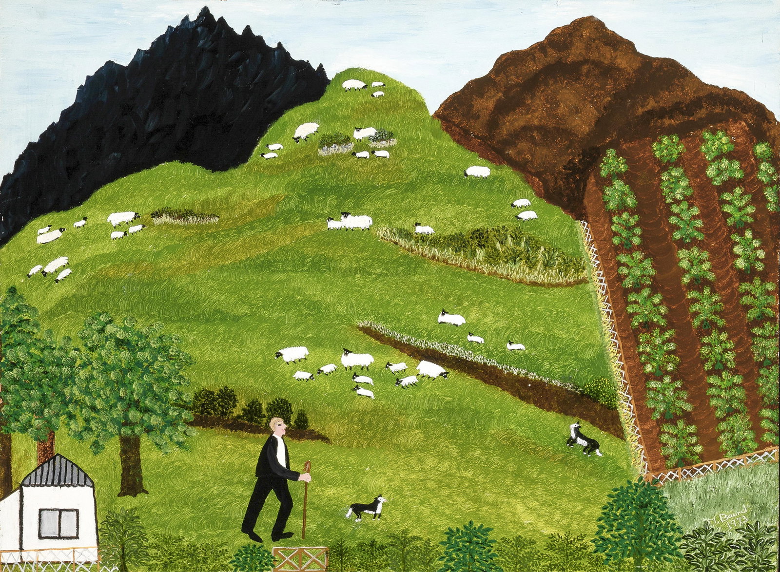 Margaret Baird, Untitled (Highland Scene), 1973: Margaret Baird 1891 - 1979 Untitled (Highland Scene), 1973 oil on board signed and dated lower right: M. Baird / 1973 Folk Art 14 1/2 x 19 1/2 in. (36.8 x 49.5 cm.), frame: 15 3/4 x 20 3/4 x 1 1/2 in.
