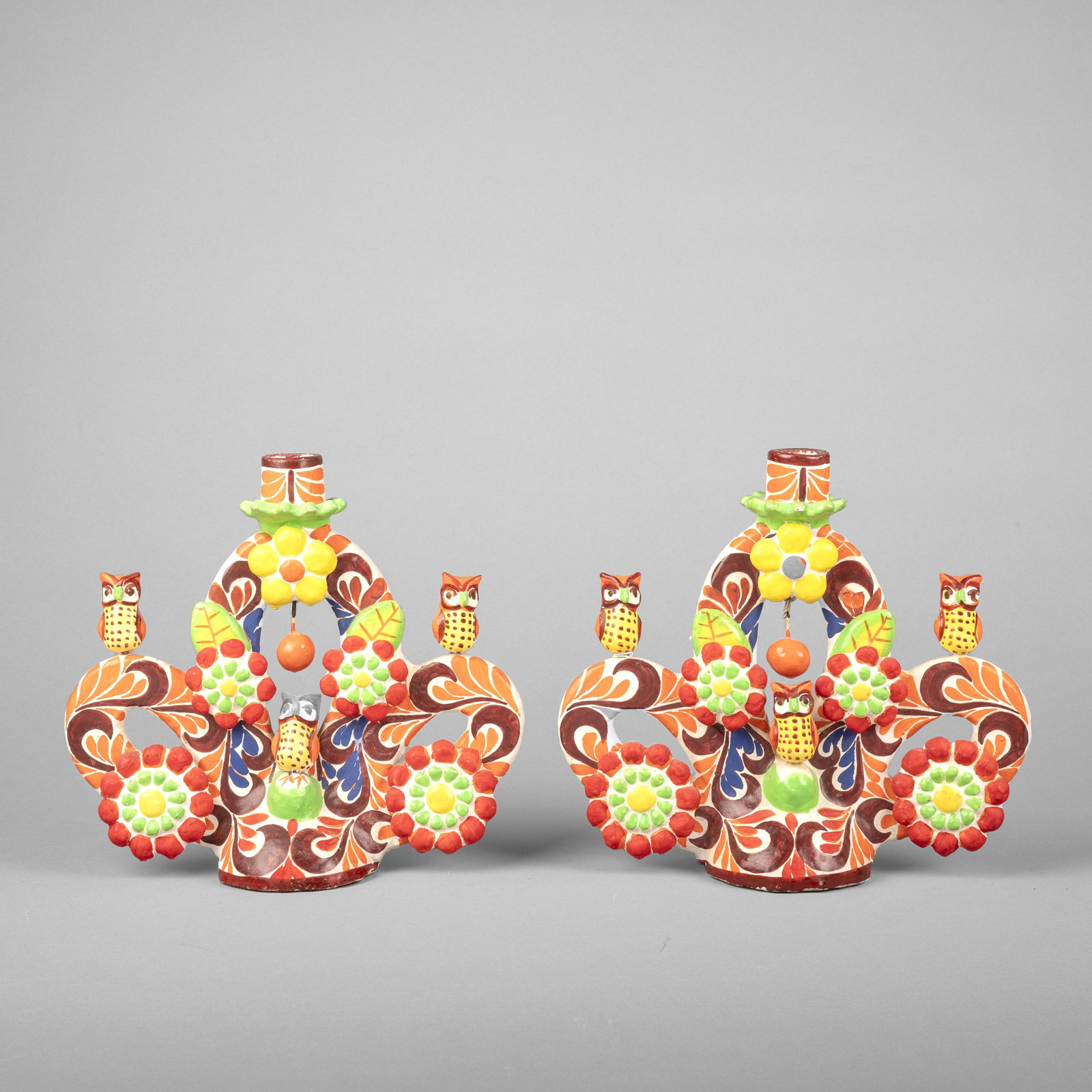 Mexican, Pair of Owl Candelabras (1 of 4)