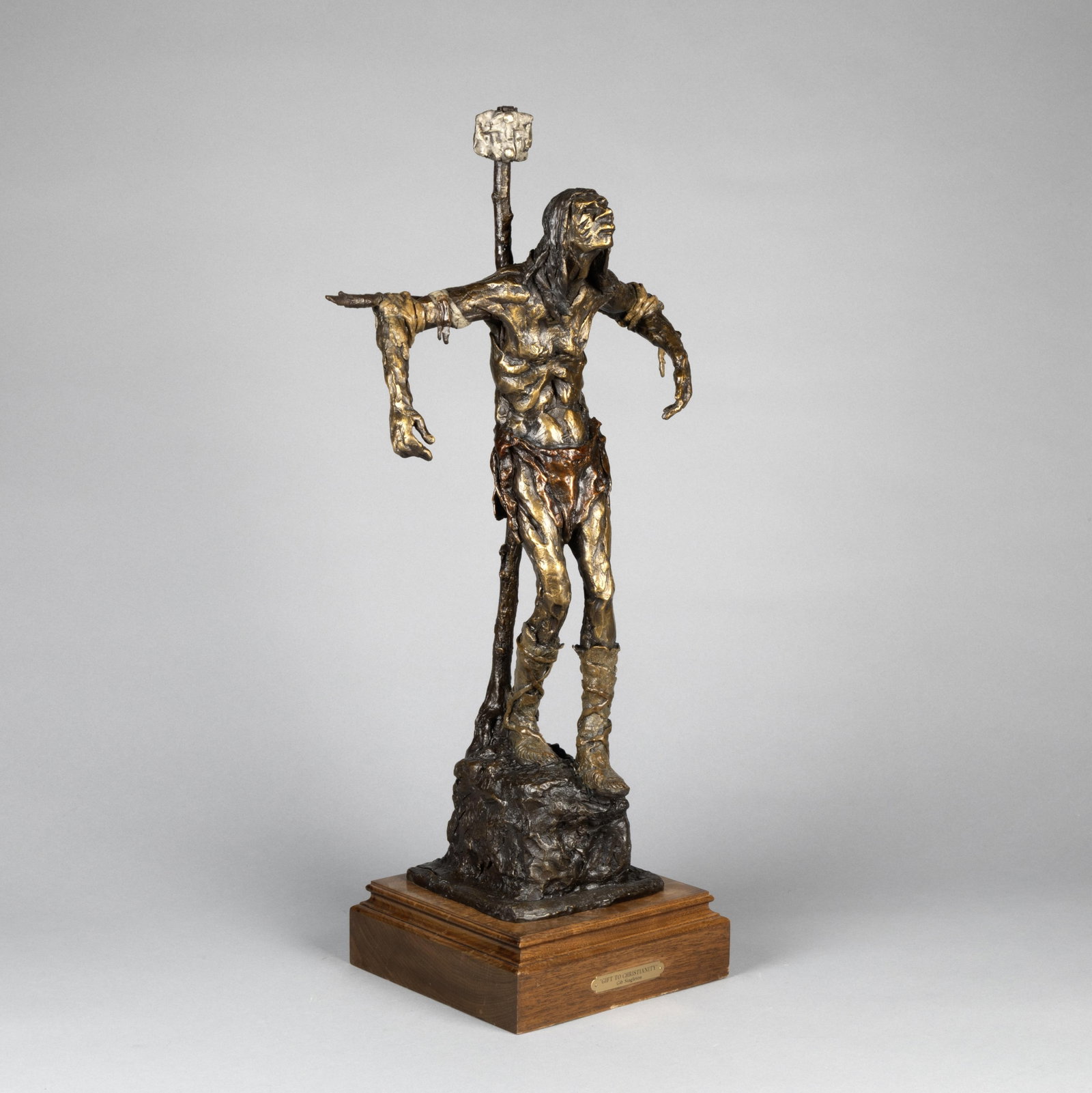 Gib Singleton, Gift to Christianity, 1997 / 2008: Gib Singleton 1936 - 2014 Gift to Christianity, 1997 / 2008 bronze, artist's proof I inscribed: AP I © / SiNgletoN / 1997 24 1/4 x 12 1/2 x 7 in. (61.6 x 31.8 x 17.8 cm.), with base: 27 x 12 1/2 x 8 
