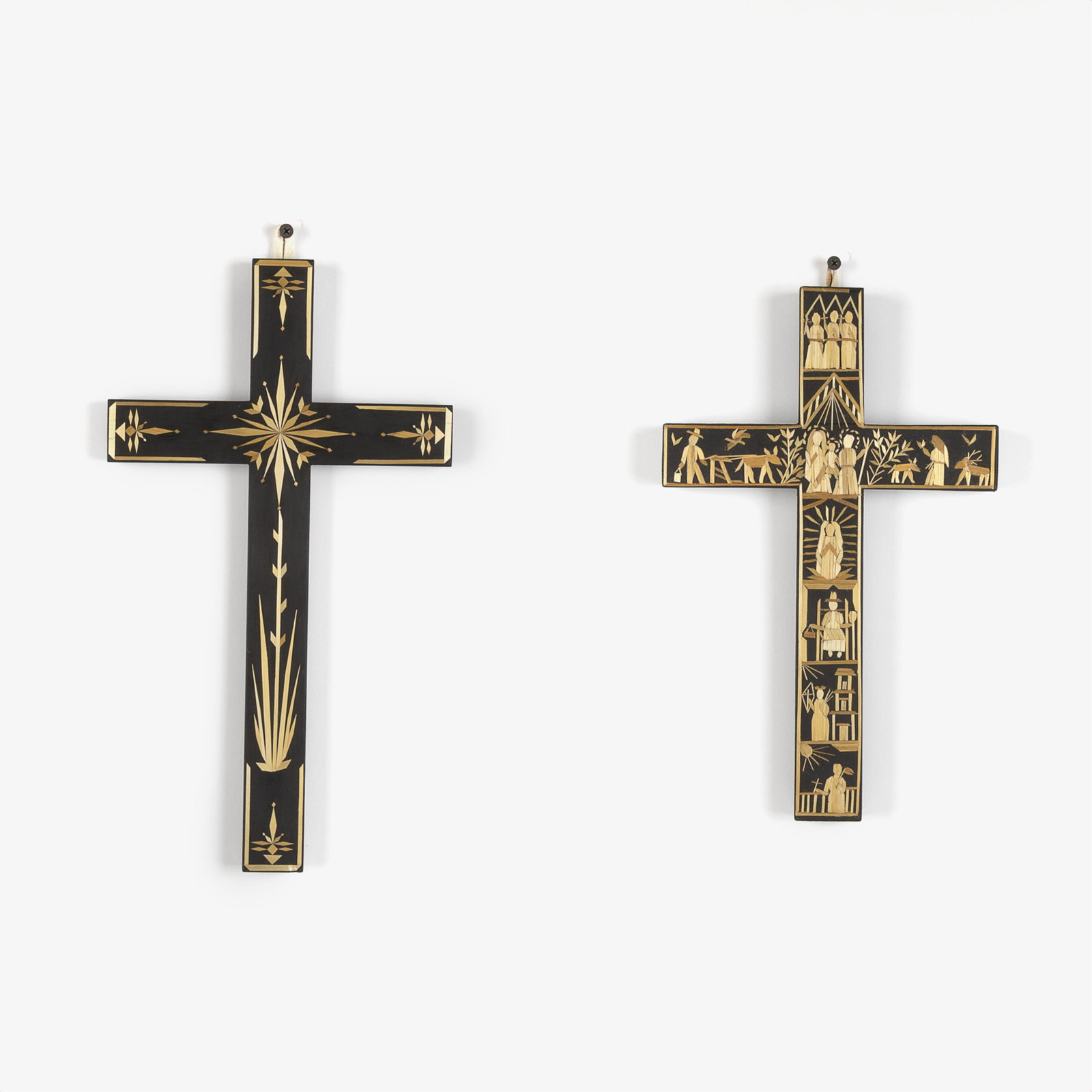 Elmer Leon + Paula Rodriguez, Two Straw Appliqué Crosses (1 of 3)