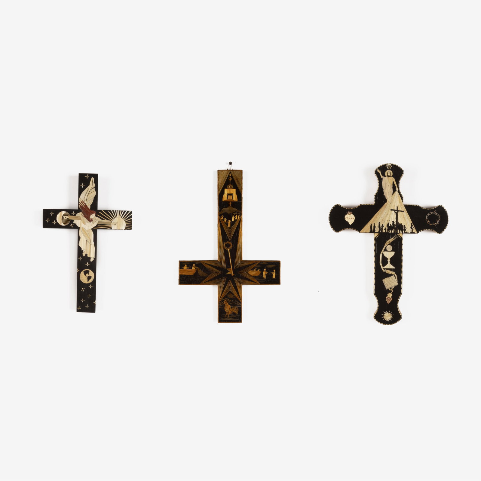 Jimmy Trujillo et al, Group of Three Crosses: Two Straw Appliqué + One Encrusted Straw (1 of 7)