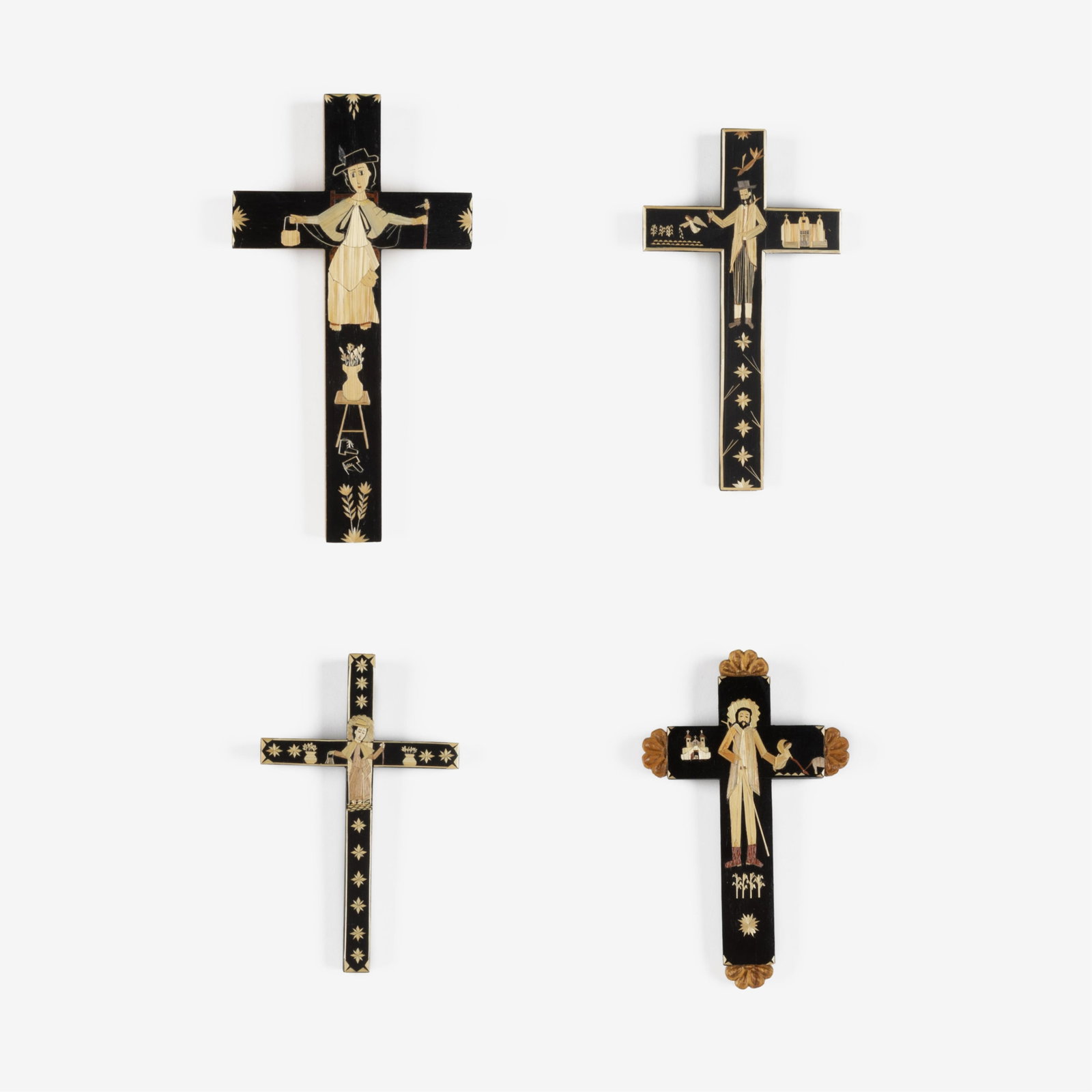 Diana Moya-Lujan, Group of Four Straw Appliqué Crosses, 1998 - 2002: Santo Niño de Atocha + San (1 of 9)