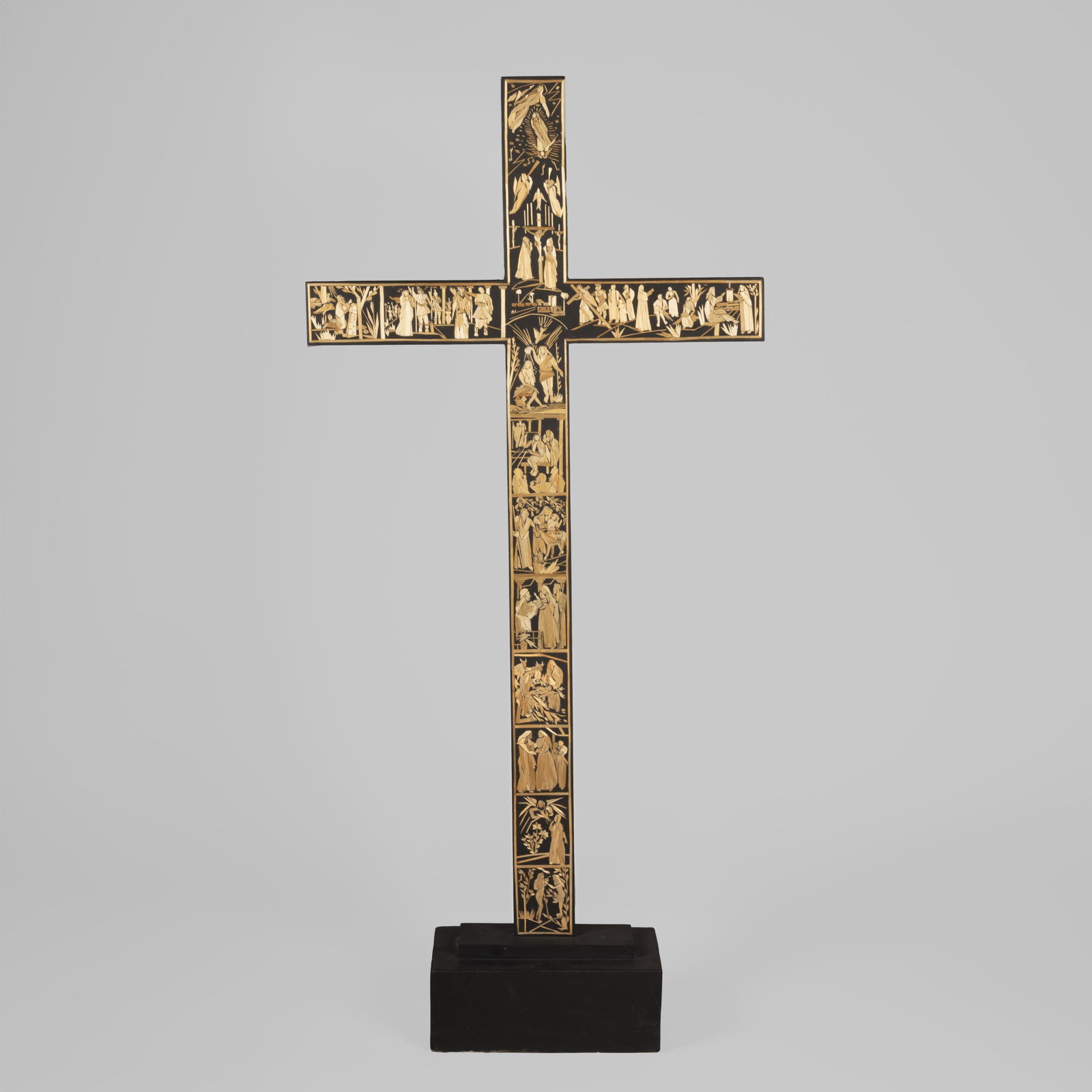 Eliseo Rodriguez, Straw Appliqué Cross, 1994: Eliseo Rodriguez New Mexico, 1915 - 2009 Straw Appliqué Cross, 1994 straw applique, painted wood inscribed verso: ELISEO RODRIGUEZ / 94 Folk Art 48 1/8 x 25 x 3/4 in. (122.2 x 63.5 x 1.9 cm.), with b