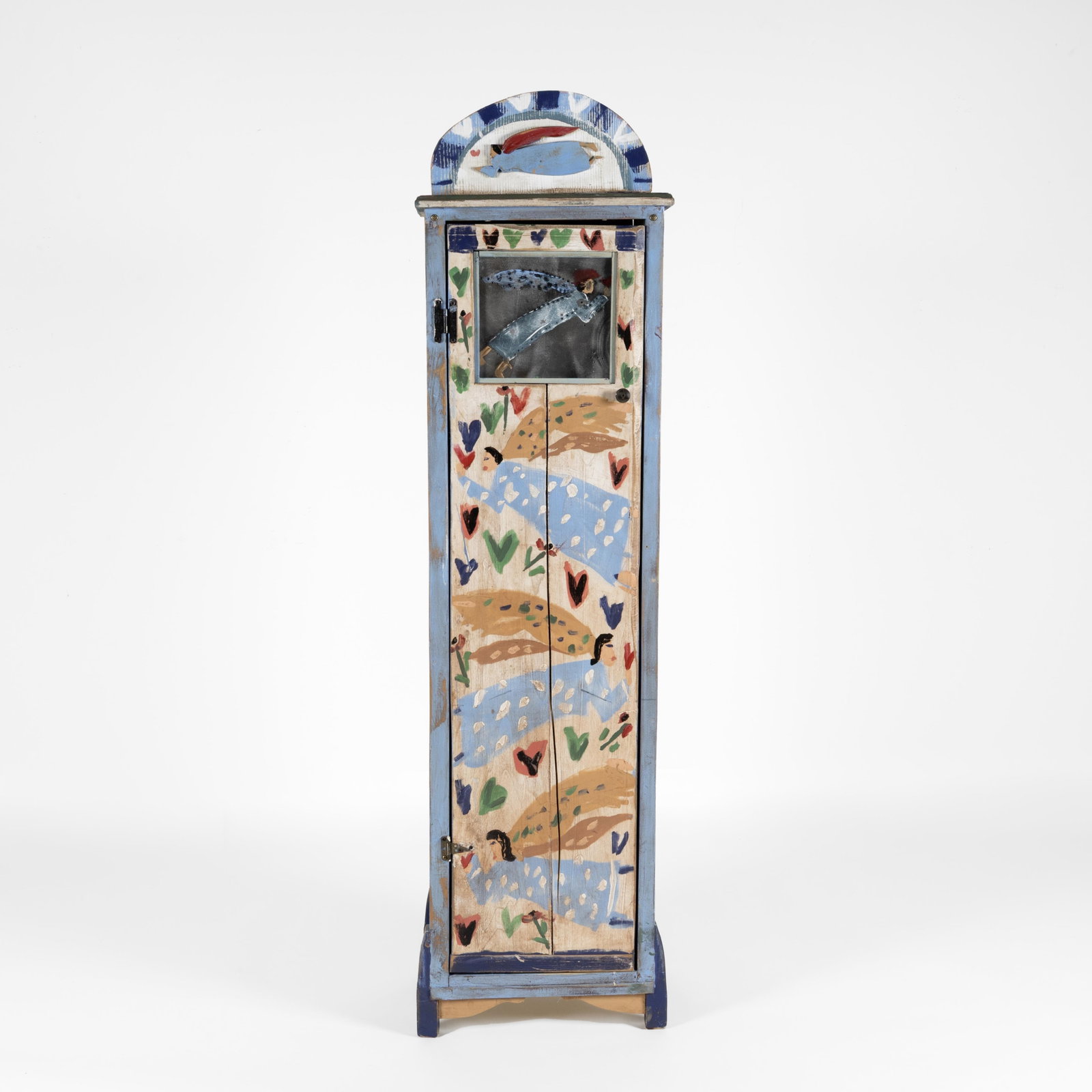Jim Wagner, Painted Chest with Angels and Hearts, 1991: Jim Wagner New Mexico, b. 1940 Painted Chest with Angels and Hearts, 1991 carved and painted wood, punched and painted tin inscribed: [artist's signature] 91 / [artist's signature] 91 67 3/4 x 16 1/4 