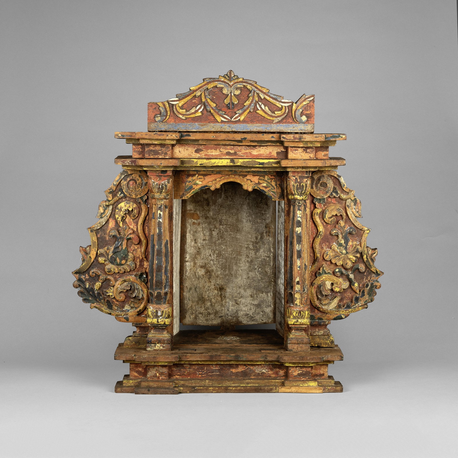 Spanish Colonial, Mission Church Tabernacle, ca. early 18th Century: Spanish Colonial Mission Church Tabernacle, ca. early 18th Century carved and painted wood 27 x 27 x 12 in. (68.6 x 68.6 x 30.5 cm.) Private Collection, New Mexico