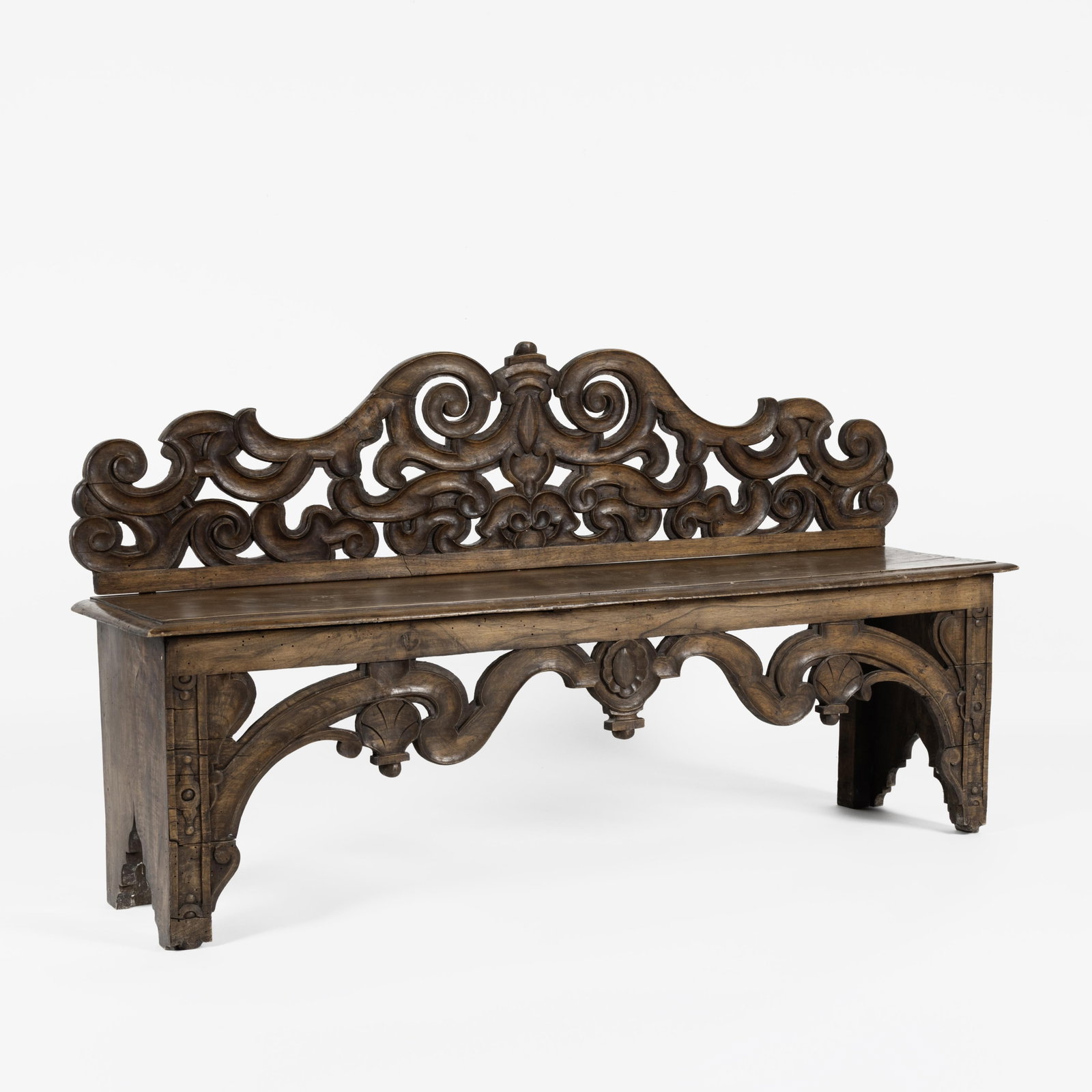 Carved Hall Bench: Carved Hall Bench carved wood 32 x 58 x 13 1/4 in. (81.3 x 147.3 x 33.7 cm.) Private Collection, Arizona