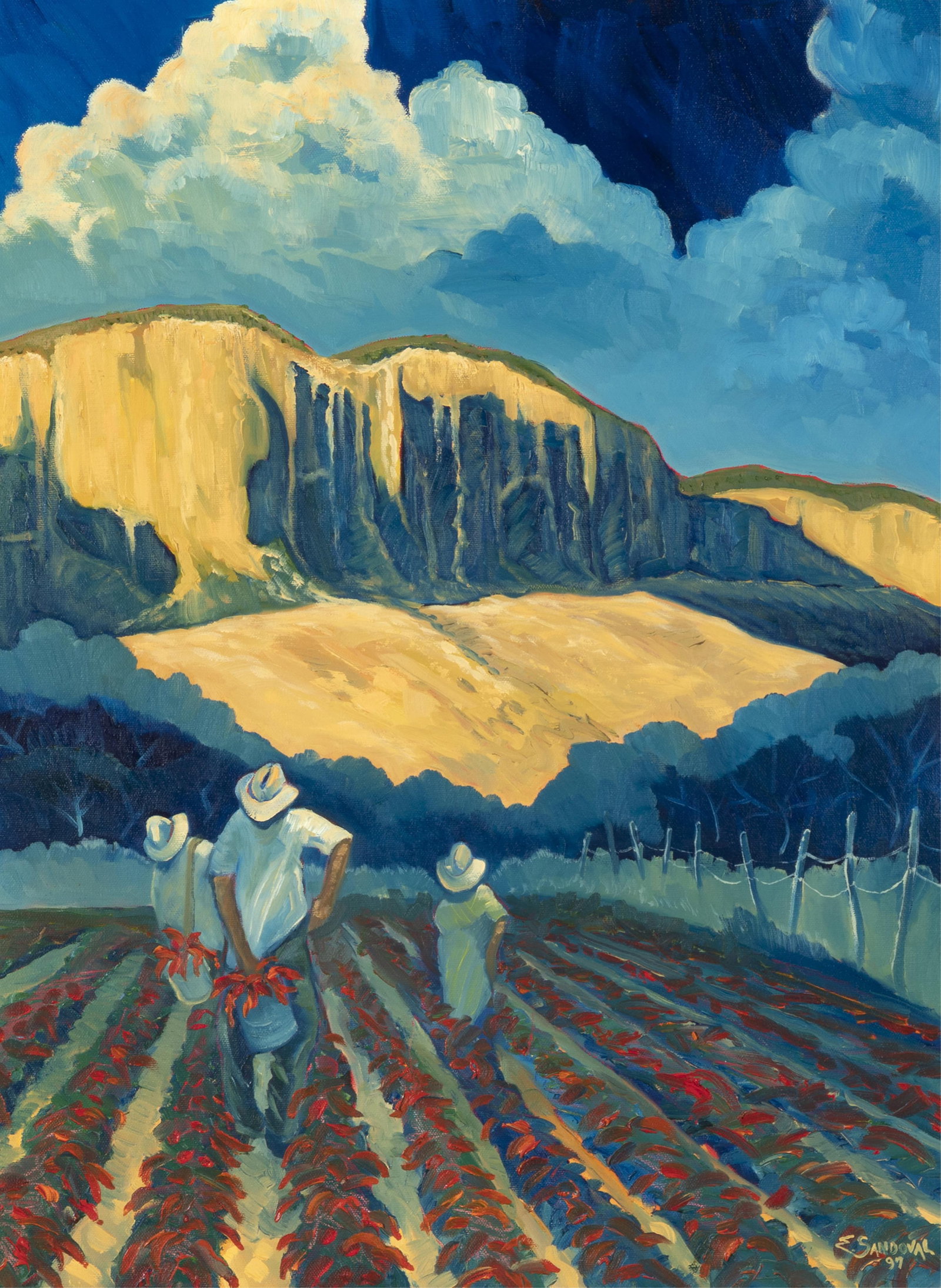 Ed Sandoval, Chili, 1997: Ed Sandoval New Mexico, 20th Century Chili, 1997 oil on canvas signed and dated lower right: E. SANDOVAL / 97 accompanied by Best of Painting ribbon for 1997 Taos Arts Festival 24 x 18 in. (61 x 45.7