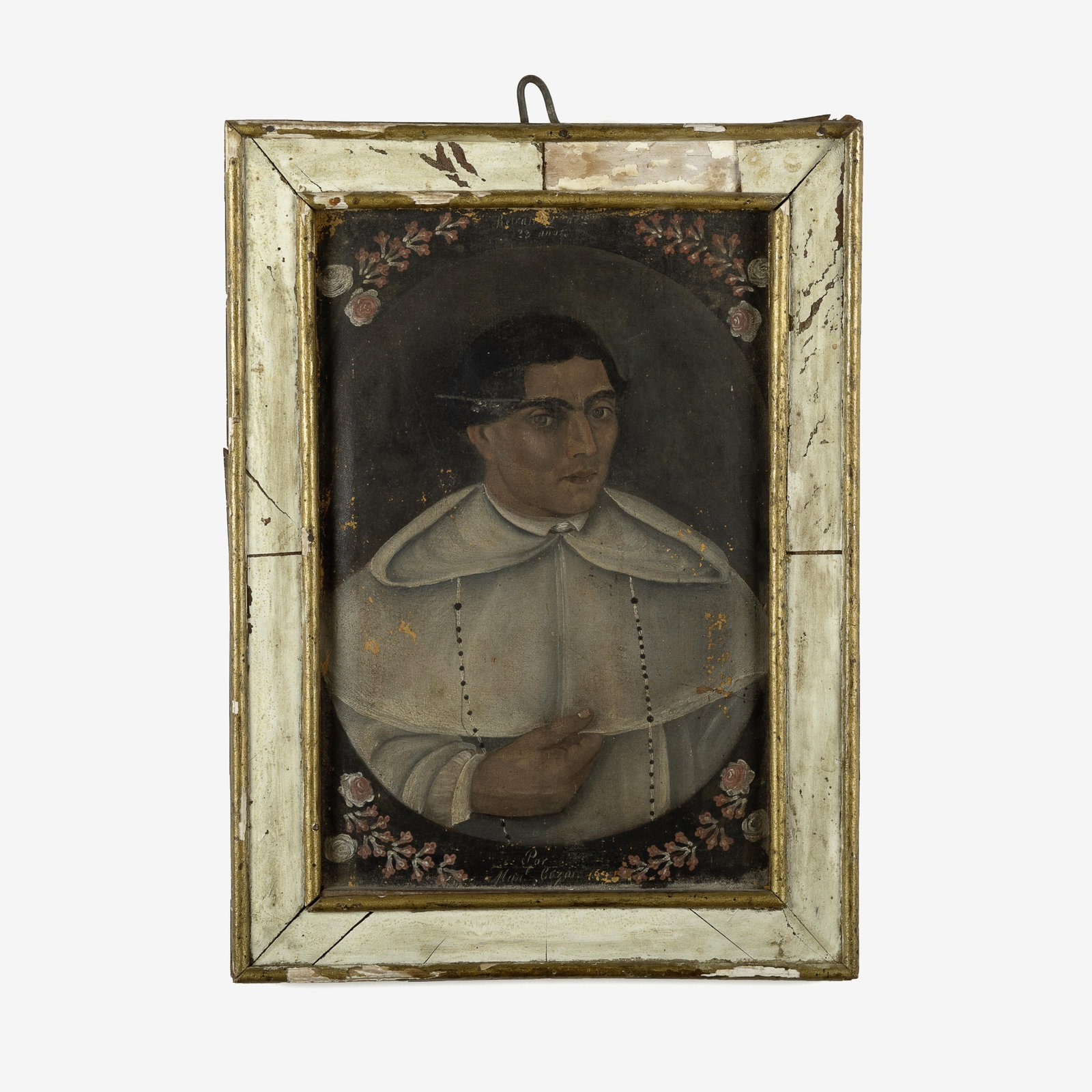 Unknown Artist, Untitled (Devotional Portrait): Unknown Artist Untitled (Devotional Portrait) oil on canvas inscribed lower center: Por / Mani Cozan 12 1/4 x 8 1/8 in. (31.1 x 20.6 cm.), frame: 15 1/2 x 11 3/8 in. (39.4 x 28.9 cm.) Private Collec