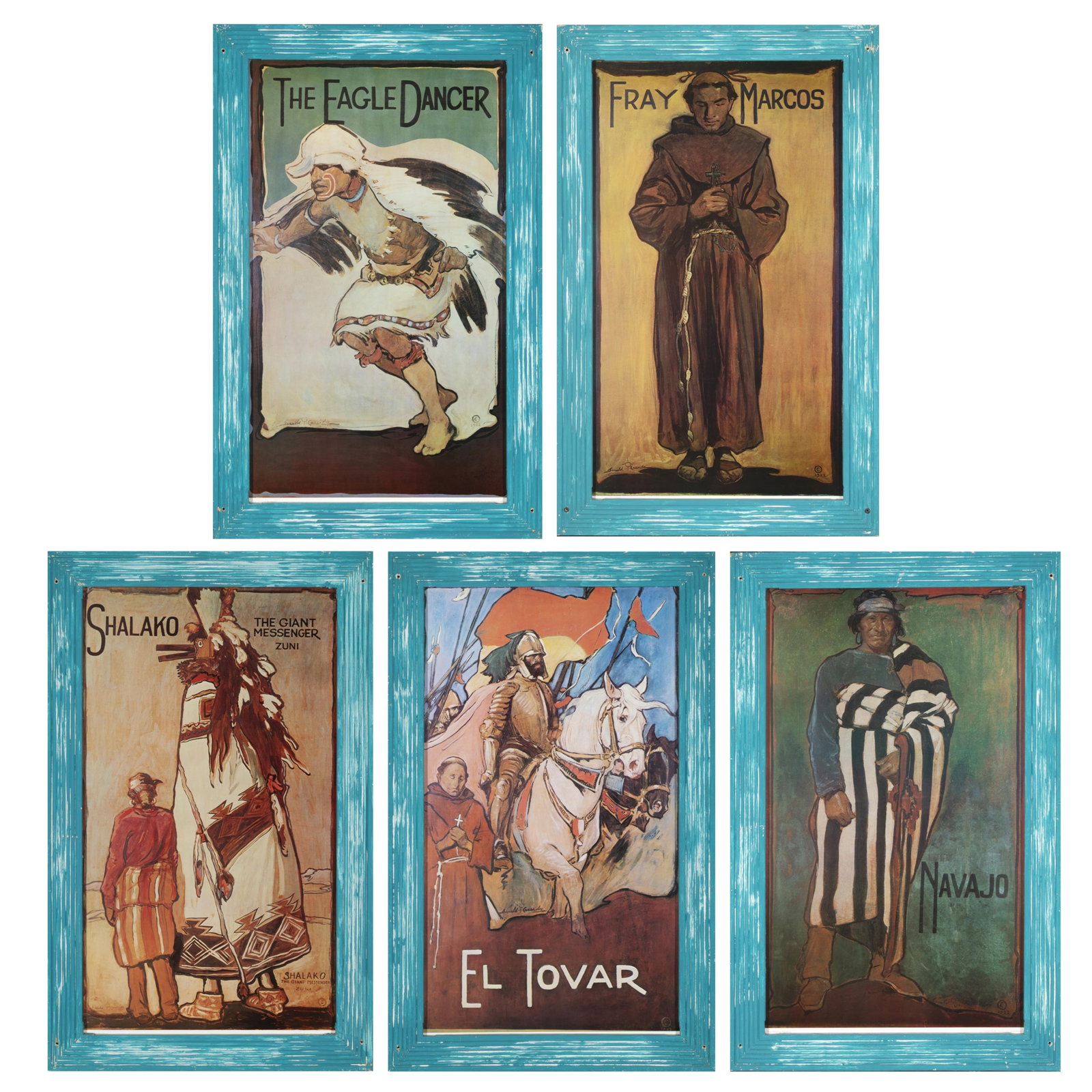 after Gerald Ira Diamond Cassidy, La Fonda (Hotel) Suite of Five Prints: after Gerald Ira Diamond Cassidy 1869 - 1934 La Fonda (Hotel) Suite of Five Prints offset lithograph each inscribed lower left (behind frame): From The Original Painting / In La Fonda Hotel, Santa Fe,