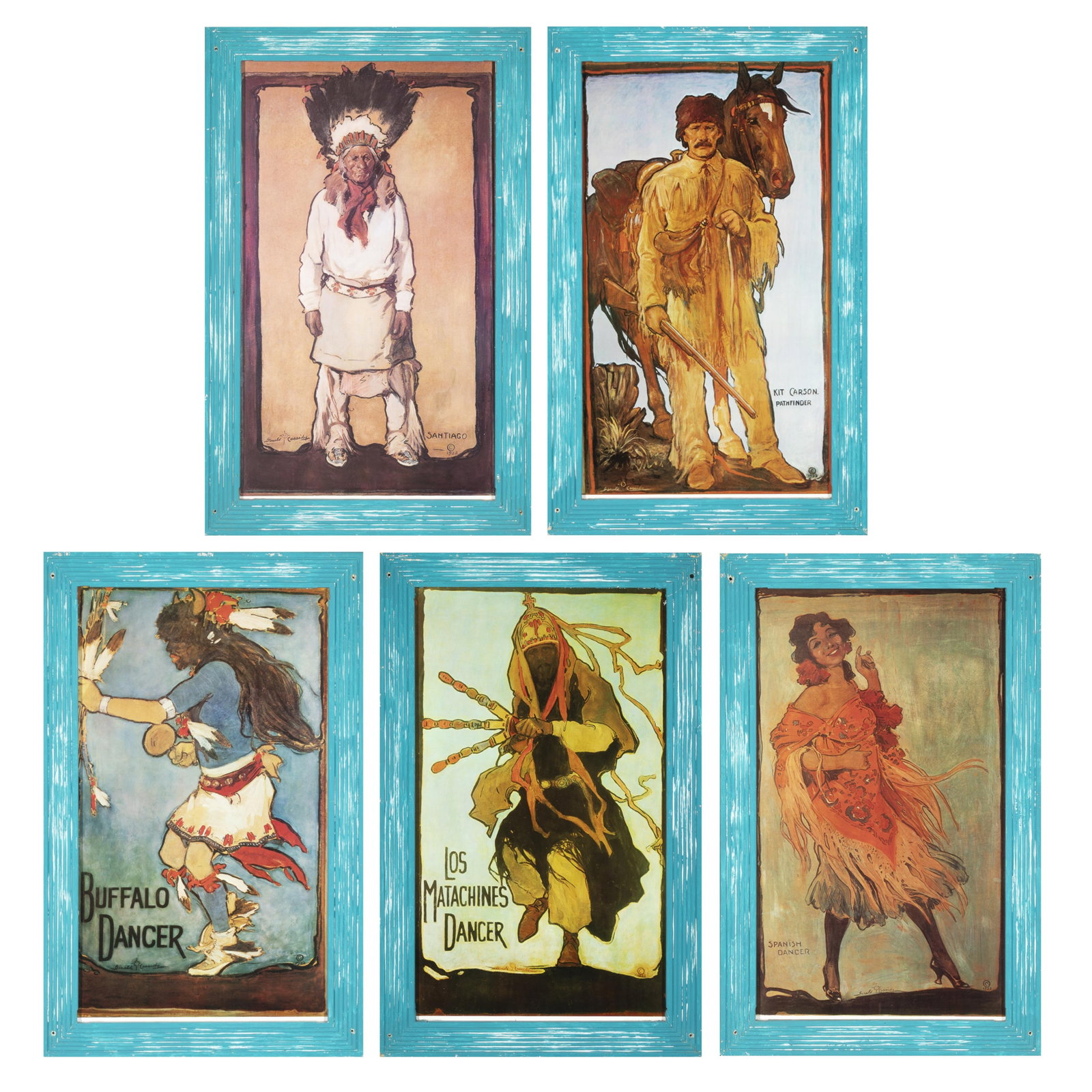 after Gerald Ira Diamond Cassidy, La Fonda (Hotel) Suite of Five Prints: after Gerald Ira Diamond Cassidy 1869 - 1934 La Fonda (Hotel) Suite of Five Prints offset lithograph each inscribed lower left (behind frame): From The Original Painting / In La Fonda Hotel, Santa Fe,