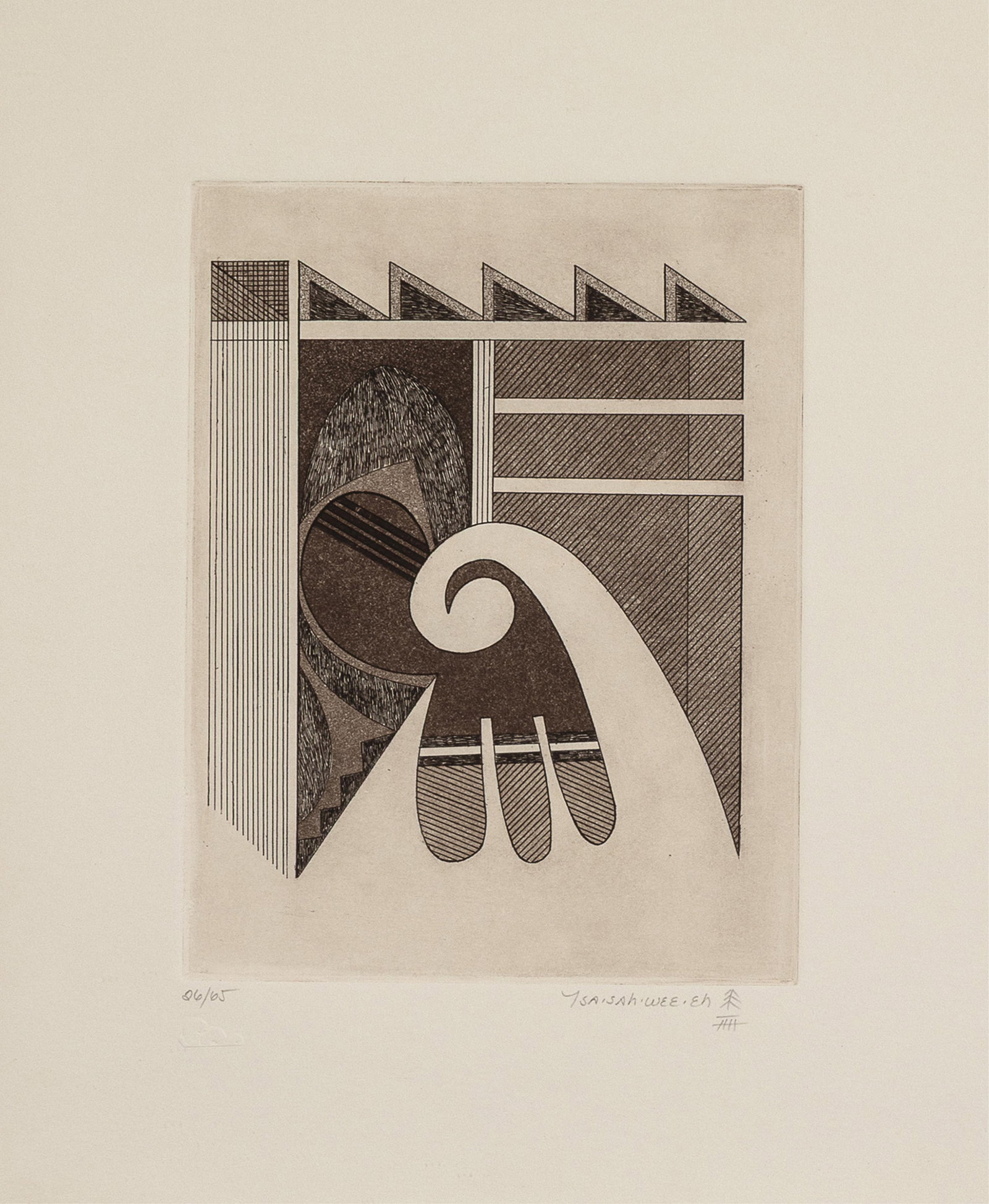 Helen [Tsa-Sah-Wee-Eh] Hardin, Hopi Rain Bird, 1982: Helen [Tsa-Sah-Wee-Eh] Hardin Santa Clara, 1943 - 1984 Hopi Rain Bird, 1982 etching, aquatint on Fabriano Rosapina Cream paper, edition 6 of 65 editioned lower left: 06/65 signed lower right: Tsa&bull