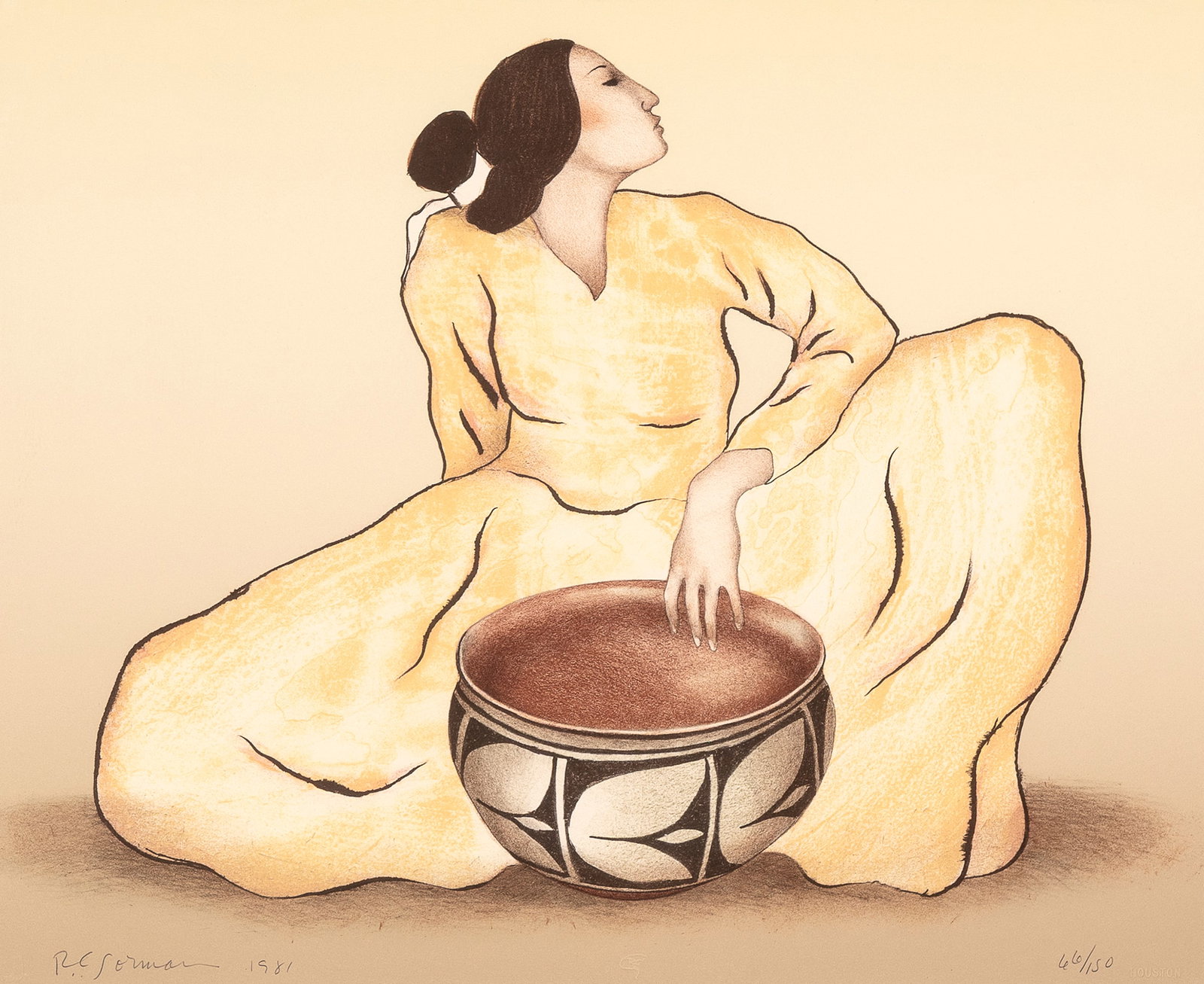 R. C. Gorman, Woman with Tulip Bowl (State I), 1981: R. C. Gorman Diné (Navajo), 1931 - 2005 Woman with Tulip Bowl (State I), 1981 lithograph, edition 66 of 150 signed and dated lower left: RC Gorman 1981 editioned lower right: 66/150 accompanied by or