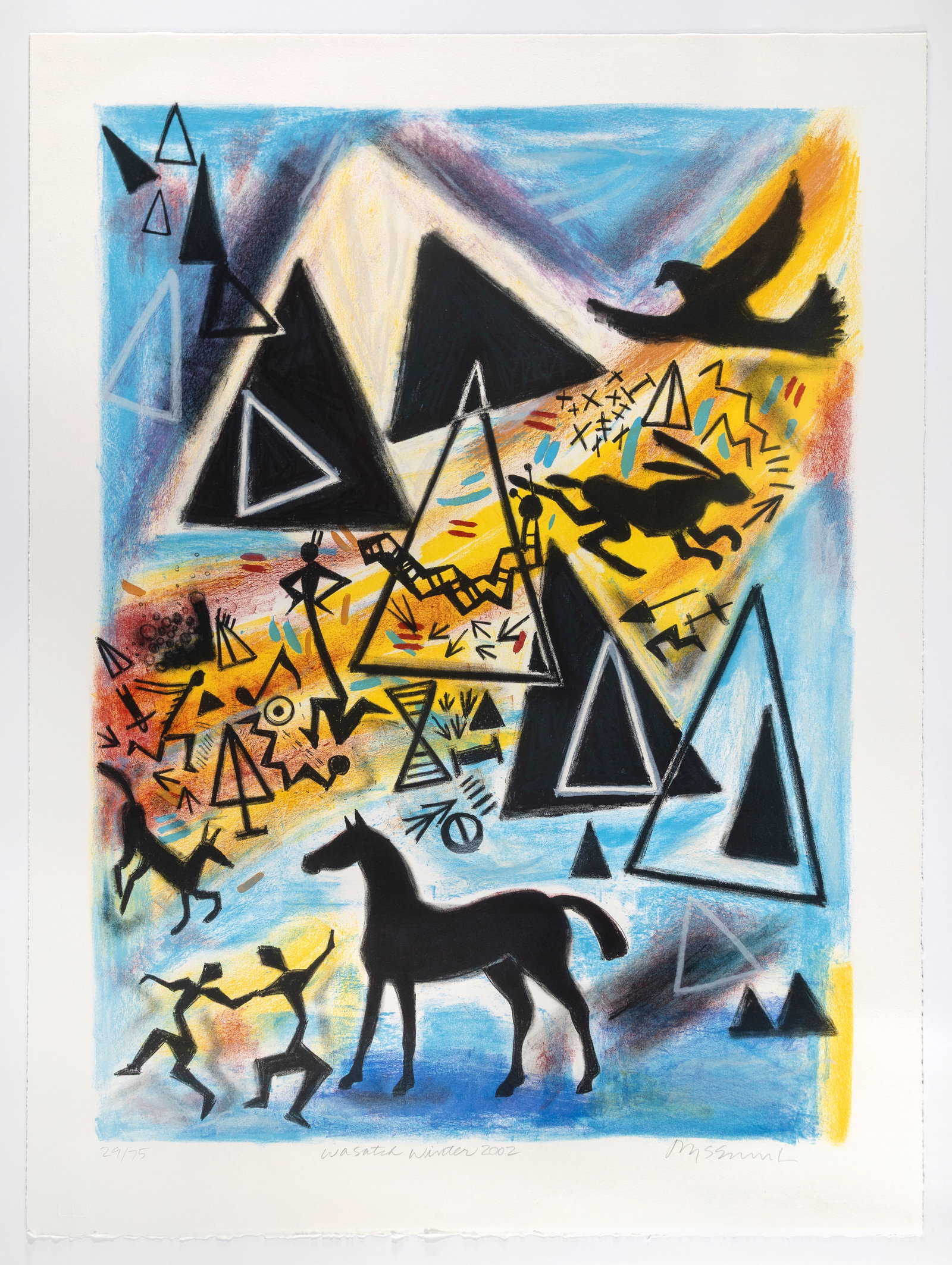 Jaune Quick-to-See Smith, Wasatch Winter, 2002: Jaune Quick-to-See Smith French-Cree / Shoshone / Salish, 1940 - 2025 Wasatch Winter, 2002 lithograph, edition 29 of 75 editioned lower left: 29/75 titled and dated lower center: Wasatch Winter 2002 s