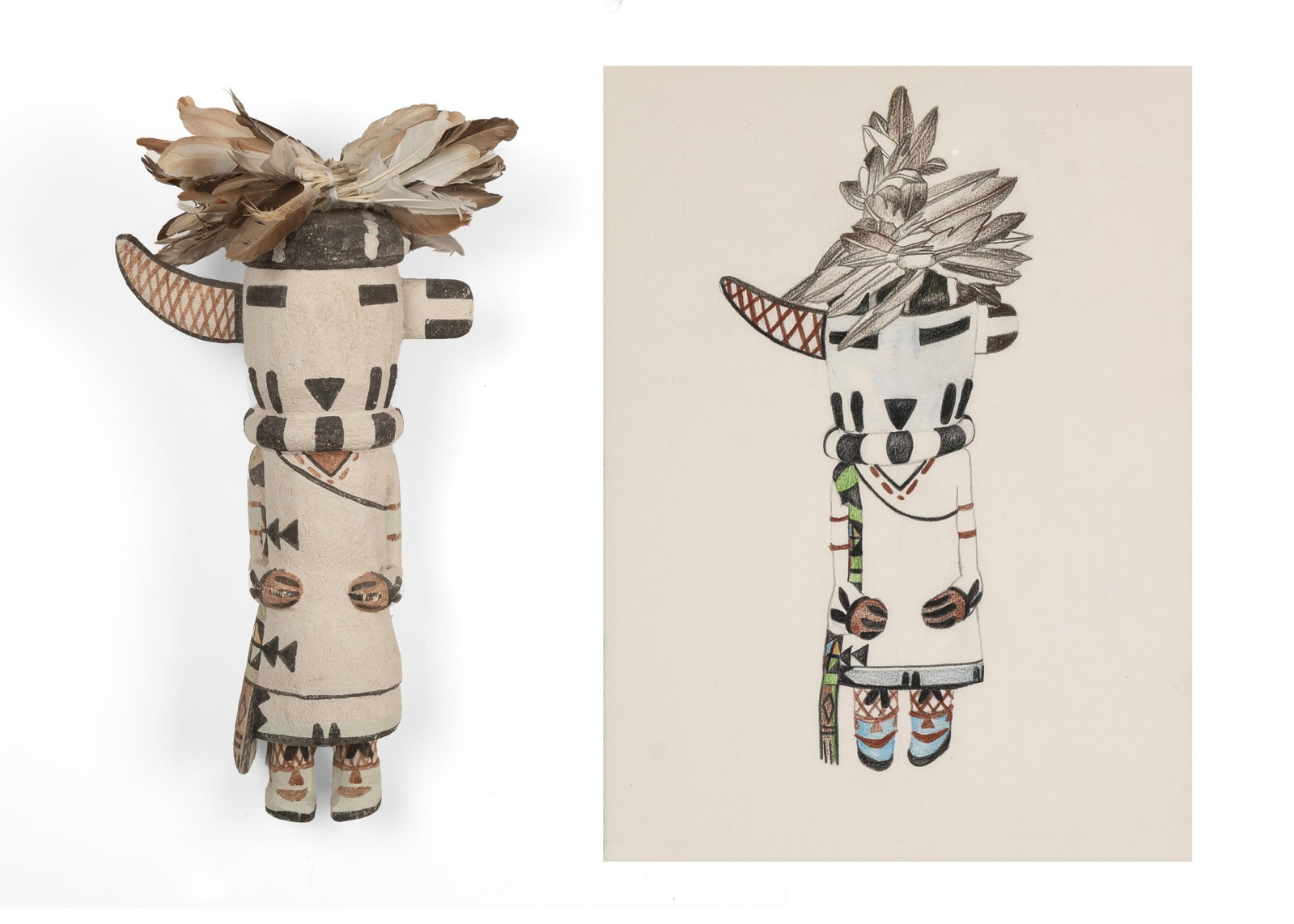 Manfred Susunkewa + Charles Loloma, Two Sai Astasana (Zuni Rain Priest) Works: Katsina + Drawing (1 of 4)